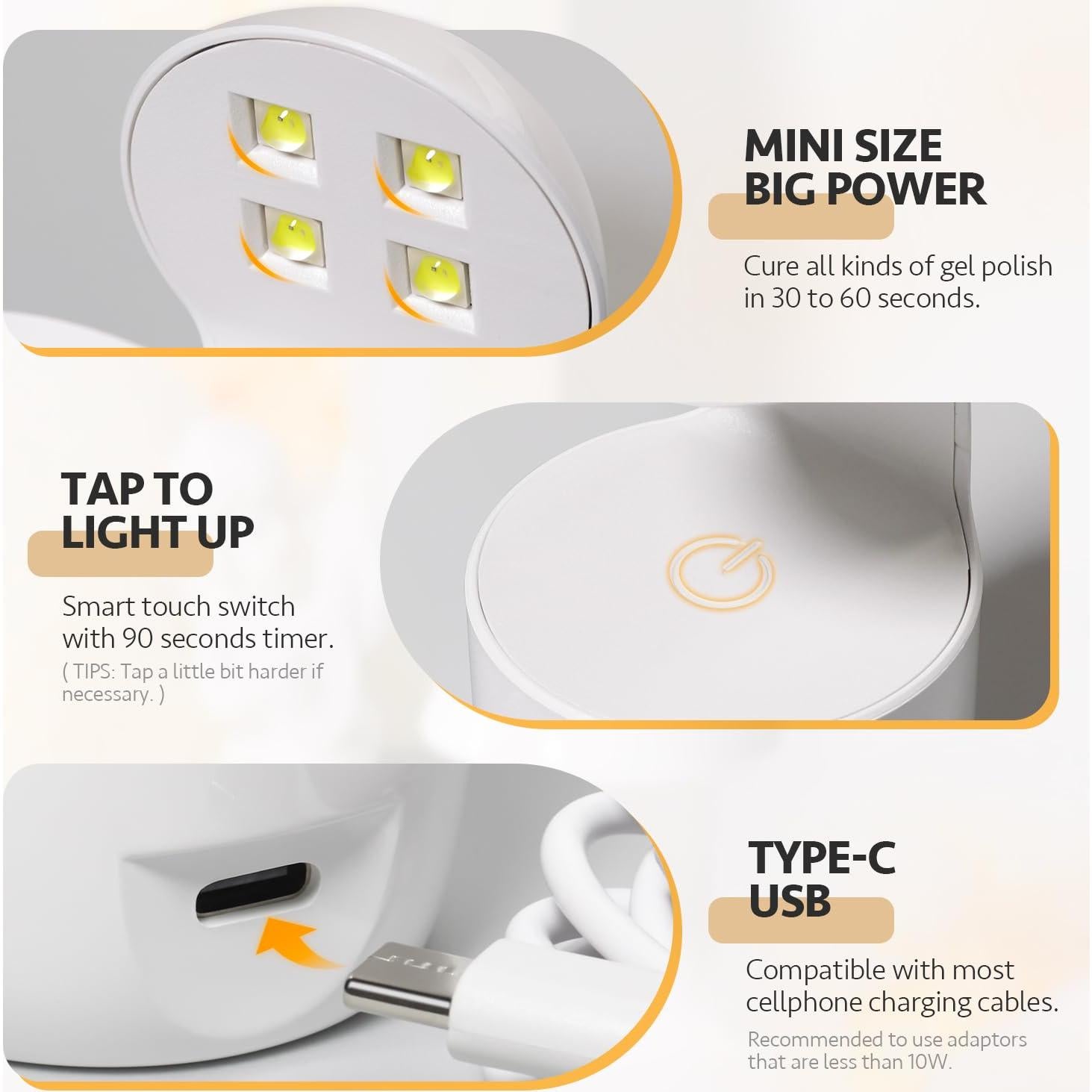 Lámpara LED Mini UV GAOY para Uñas de Gel Color Huevo 90s