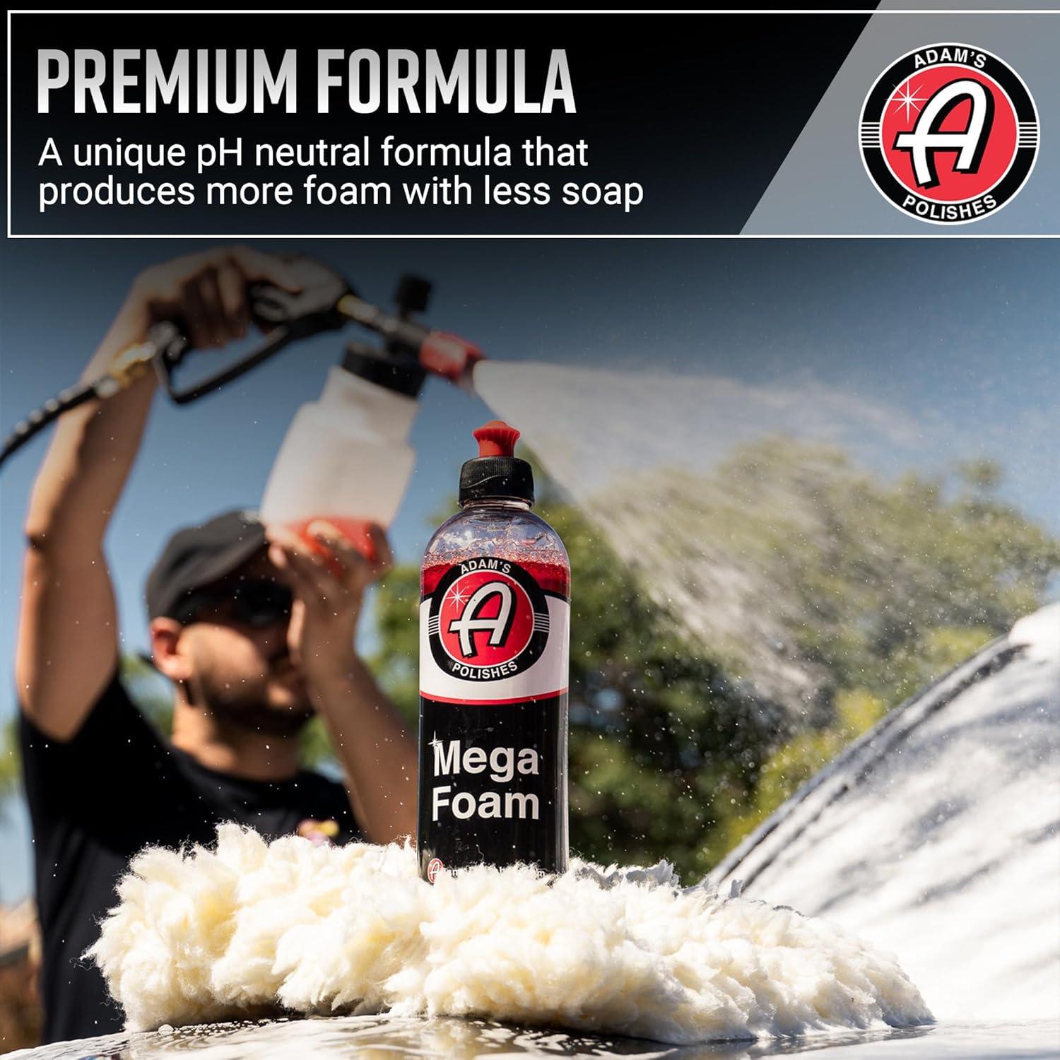 Jabón para Autos Mega Foam Adam's 473ml - Neutro pH, Alta Espuma