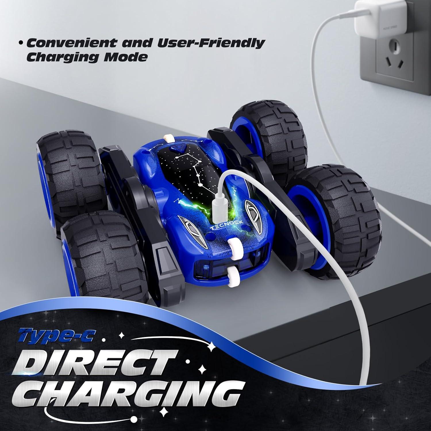 Coche RC Acrobático Tecnock 4WD USB-C 360° Azul
