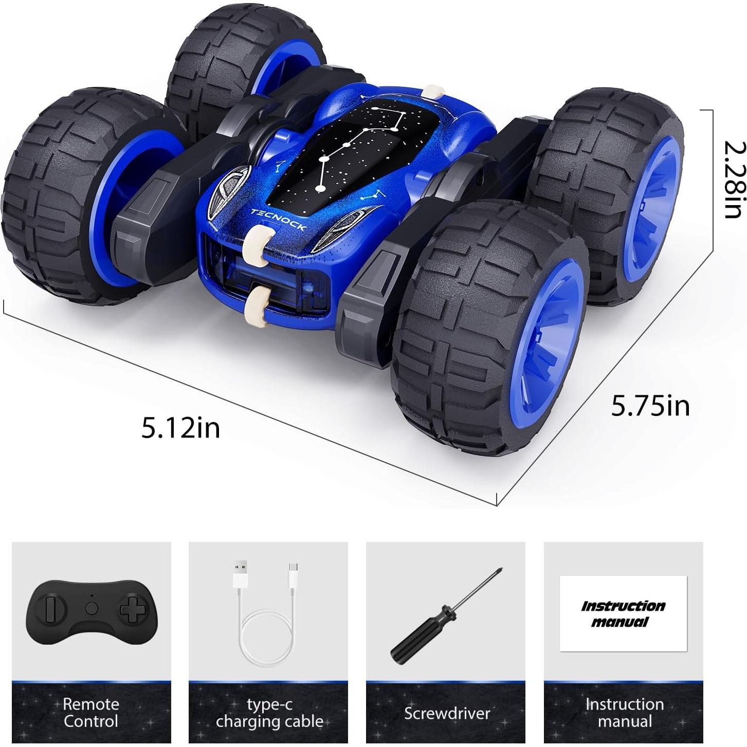 Coche RC Acrobático Tecnock 4WD USB-C 360° Azul