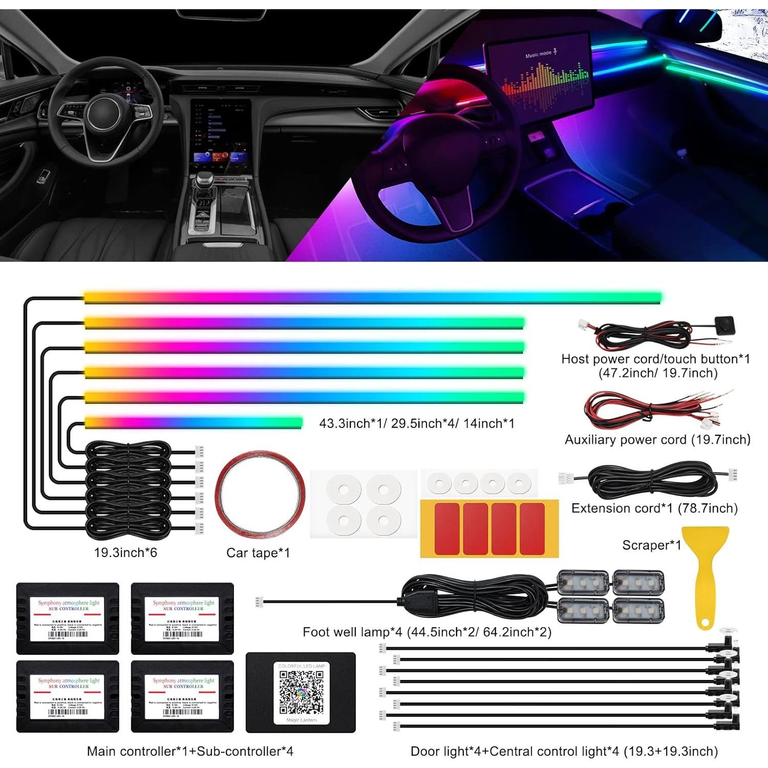 Tira LED Interior para Automóvil MAODANER Dreamcolor 18 en 1