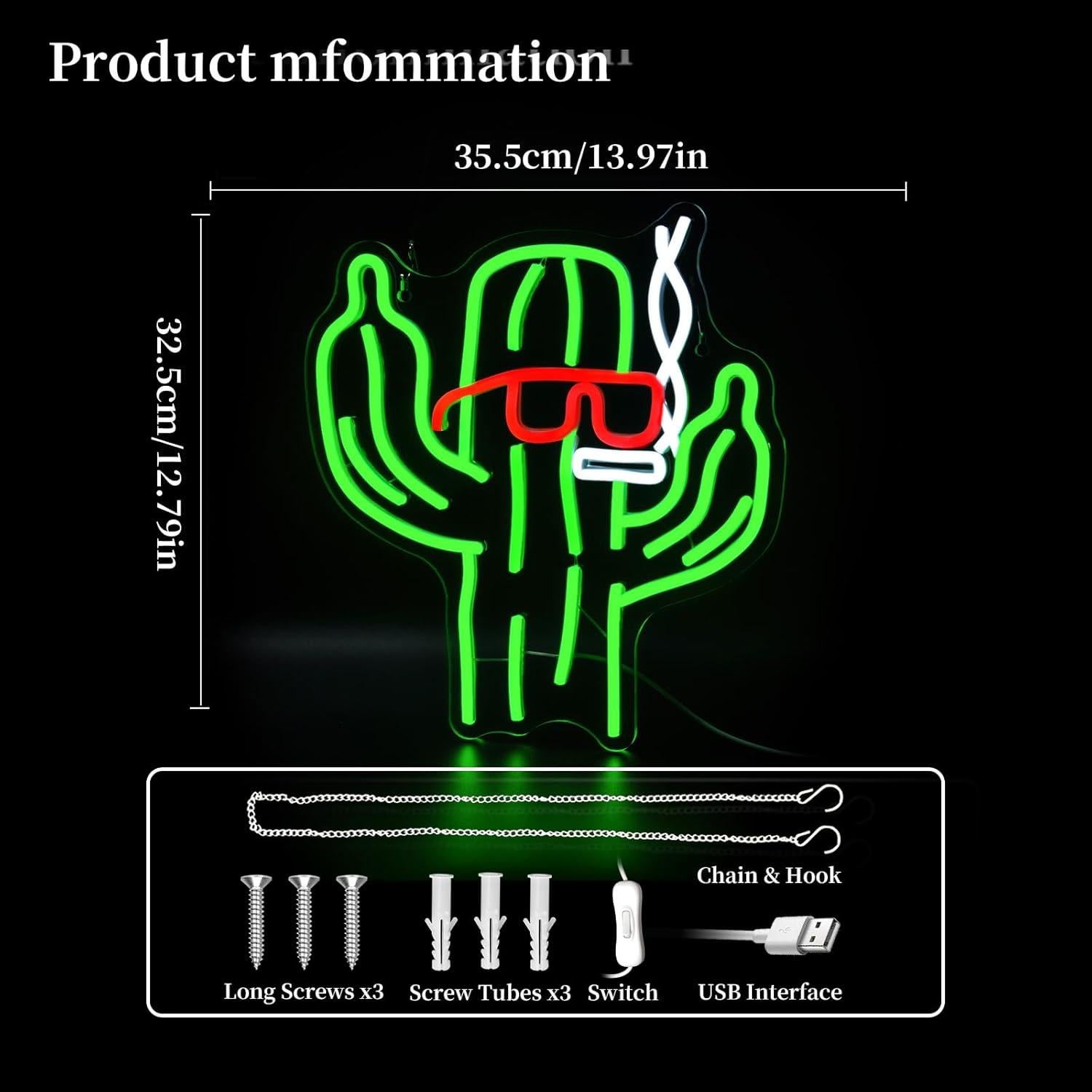 Luz de Neón Cactus Ebdobgbs para Decoración de Pared