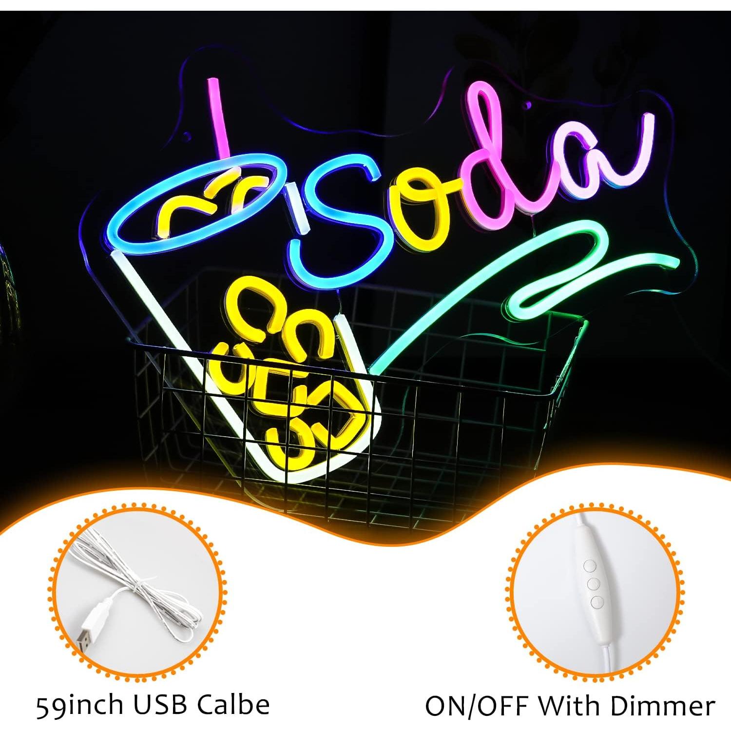 Letrero de Neón de Soda LED Multicolor LISIGNVE 42.4x30cm