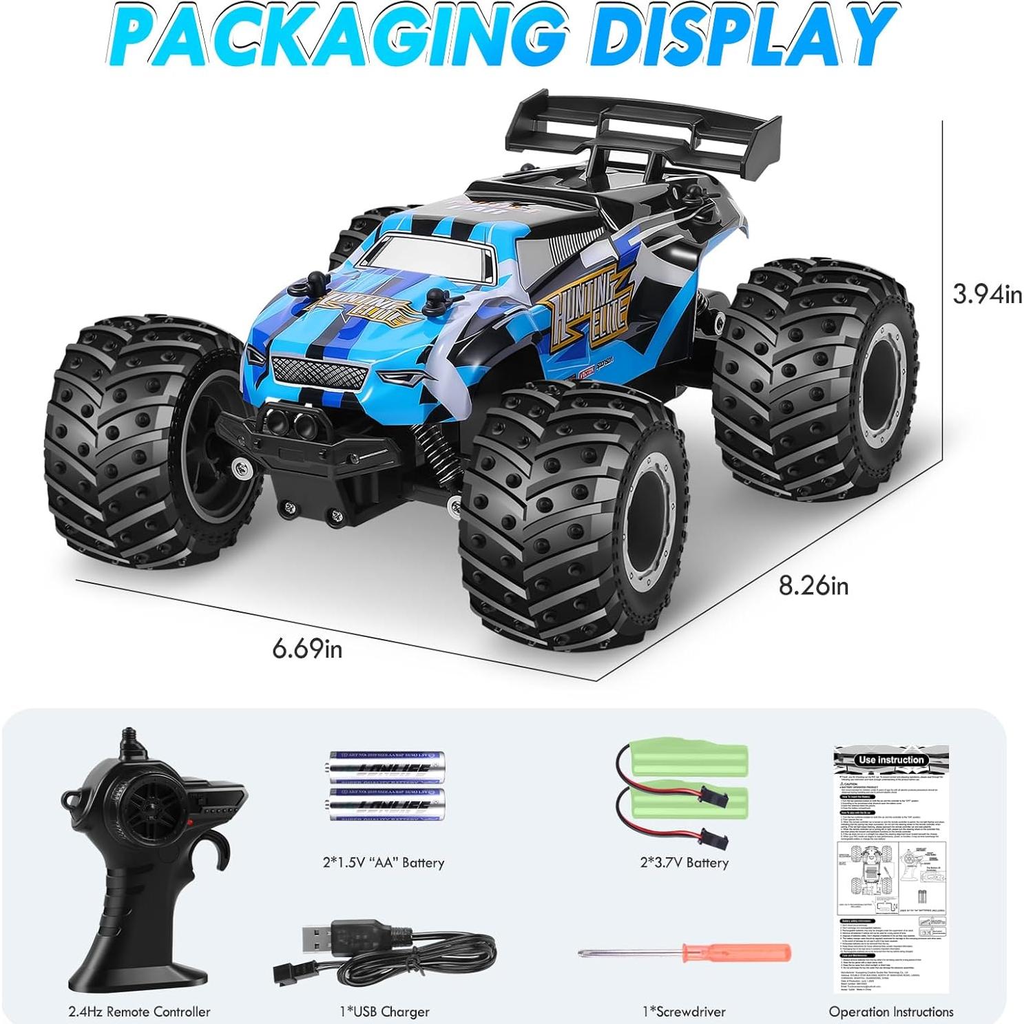 Coche RC HENEROAR Camión Monstruo 1:18 20KM/h LED Azul