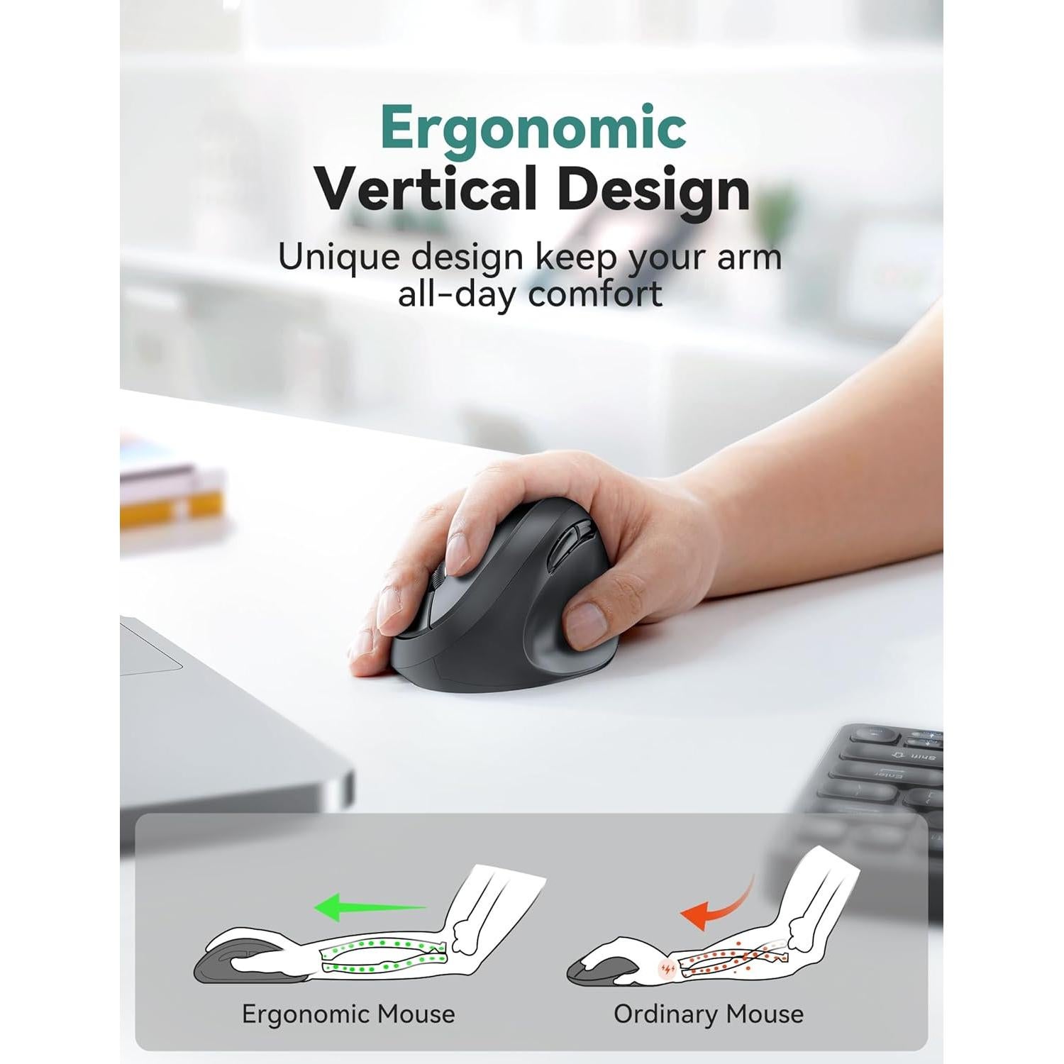 Ratón Ergonómico TECKNET Inalámbrico 4800 DPI Negro