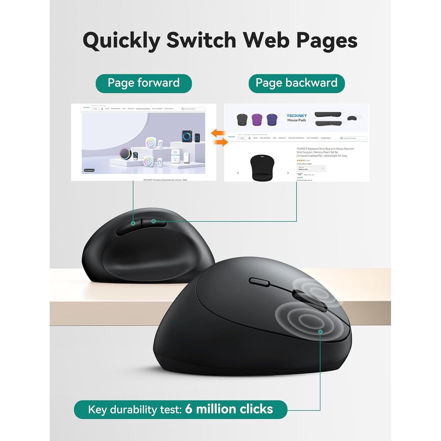 Ratón Ergonómico TECKNET Inalámbrico 4800 DPI Negro