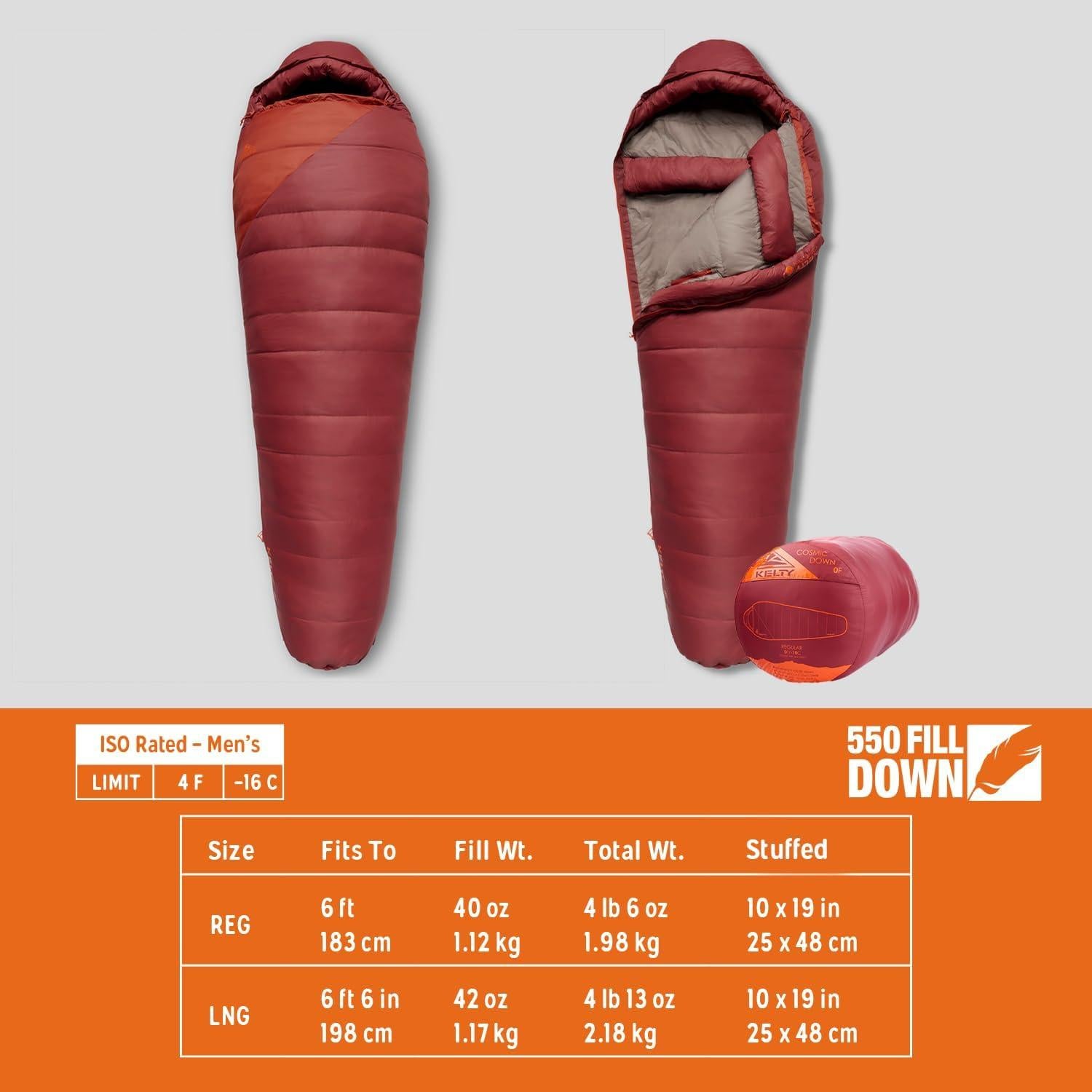 Saco de Dormir Kelty Cosmic 0 Grados - Plumas, Momia, 1 Persona