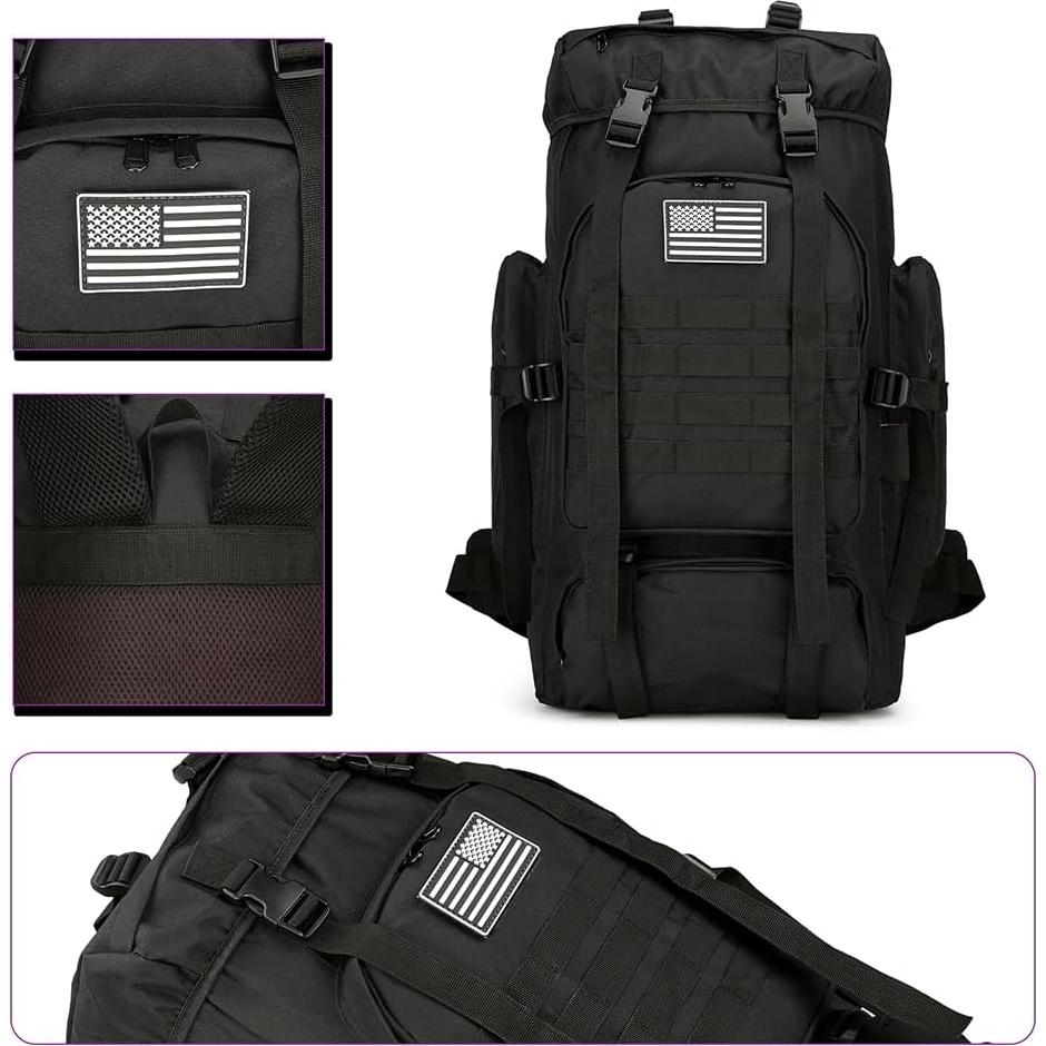 Mochila de Senderismo 45L Impermeable Ultraligera Negra