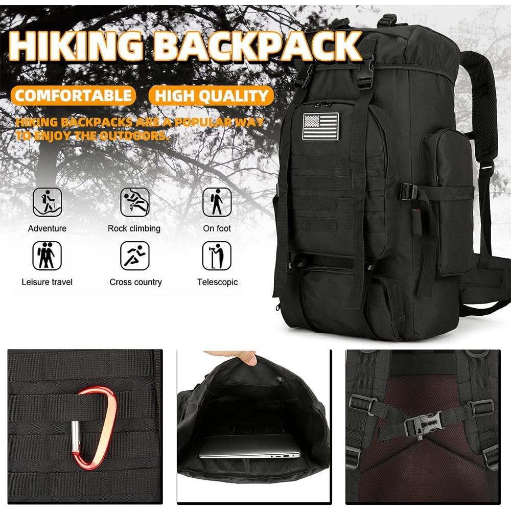 Mochila de Senderismo 45L Impermeable Ultraligera Negra