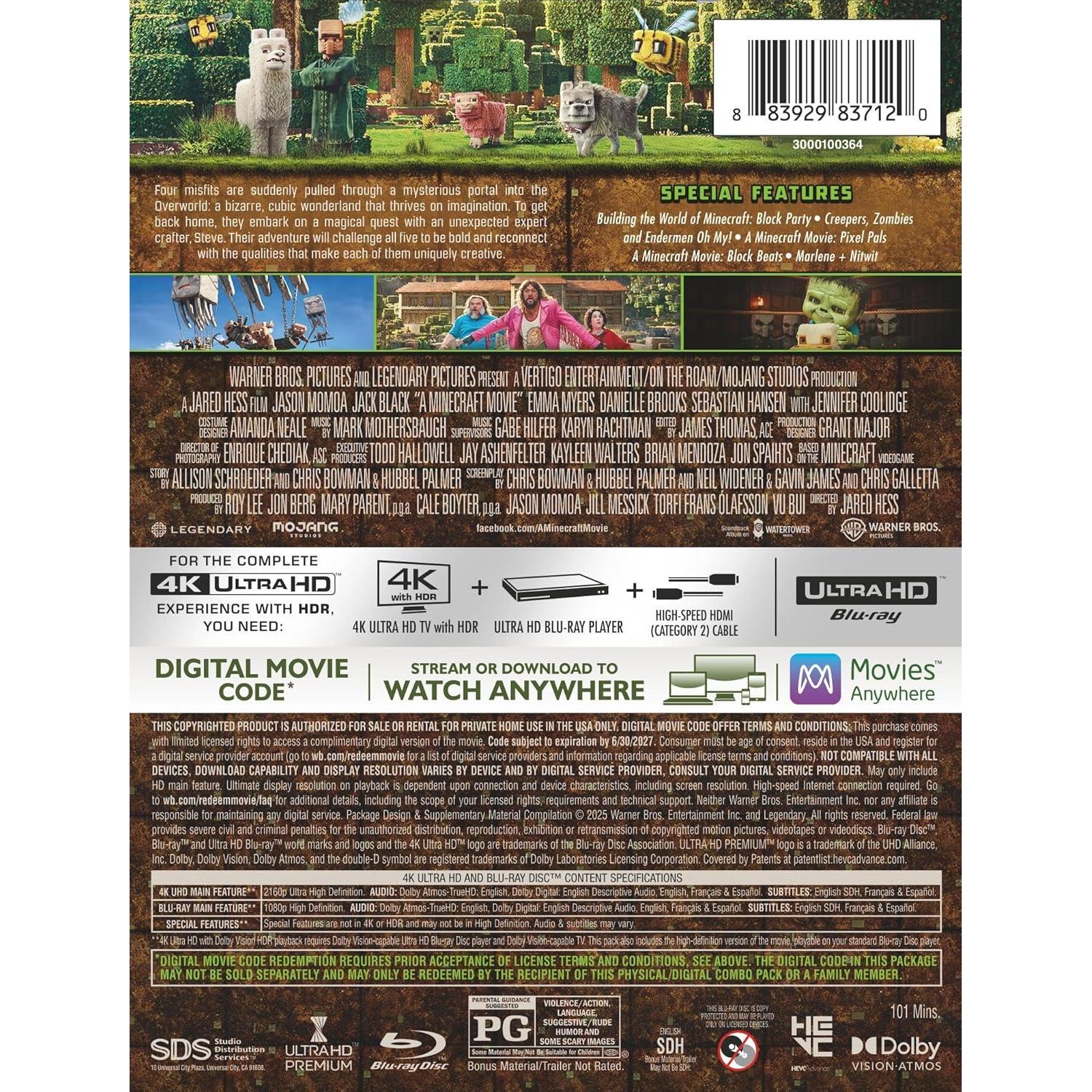 Película Minecraft Edición Limitada Steelbook 4K Blu-ray