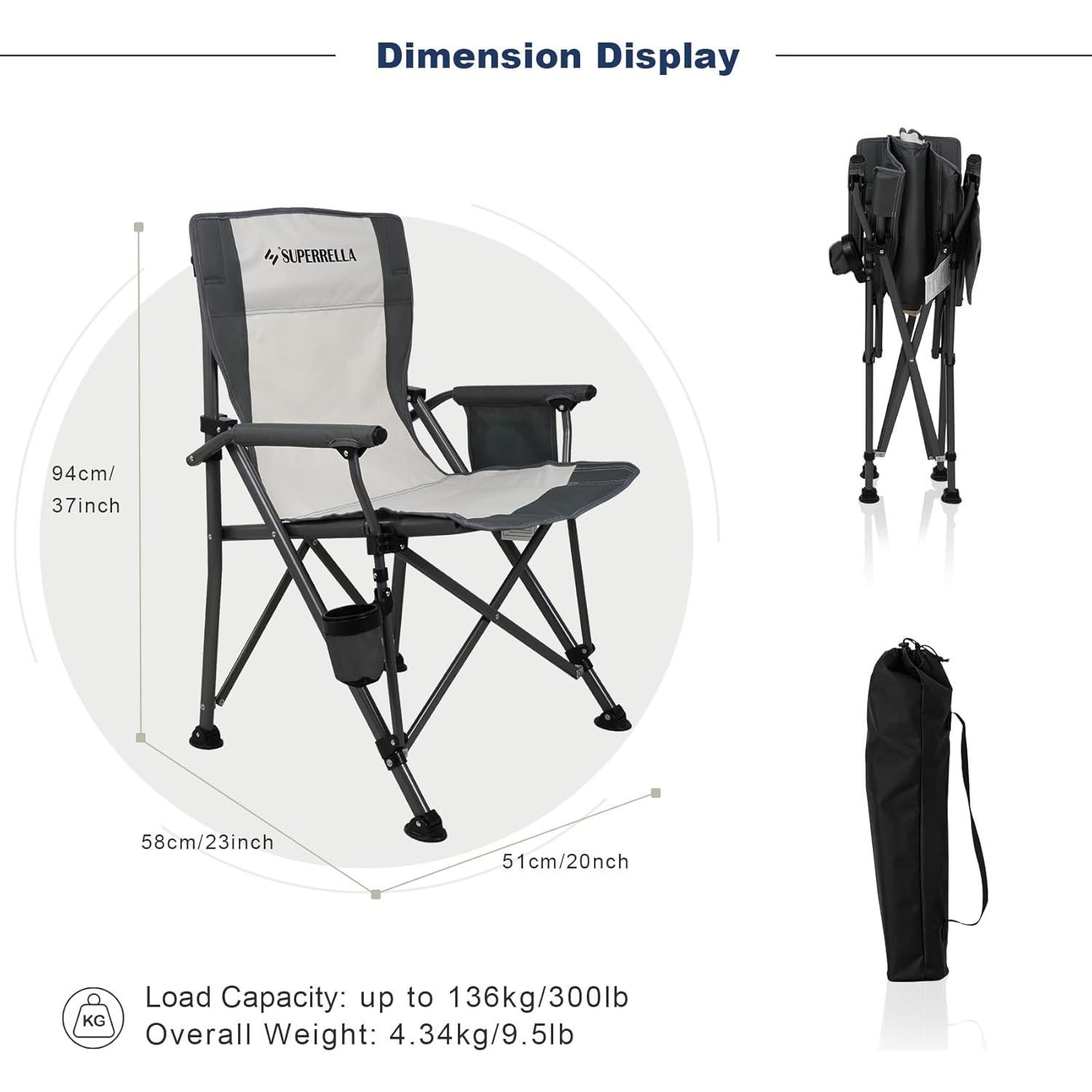 Silla de Camping Plegable Superrella Beige 136 kg Resistente