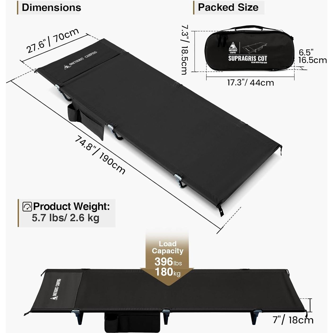 Cama de Camping OneTigris SUPRAGRIS Plegable 190x70cm 400lbs