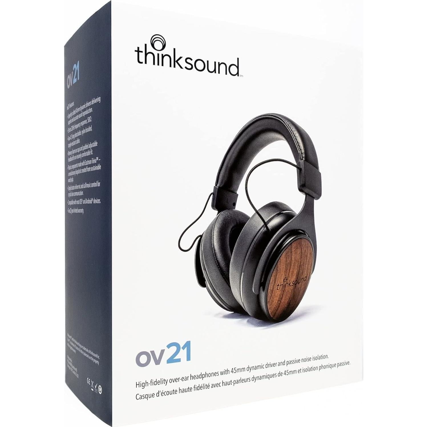 Auriculares Thinksound ov21 - Sobre la oreja, 45mm, cable desmontable