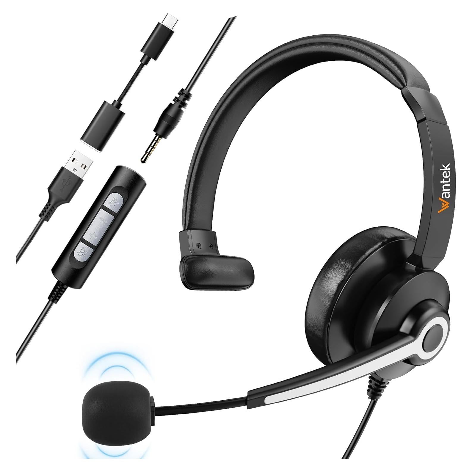 Auriculares USB y 3.5mm Wantek 786FNUSB con micrófono y cancelación de ruido