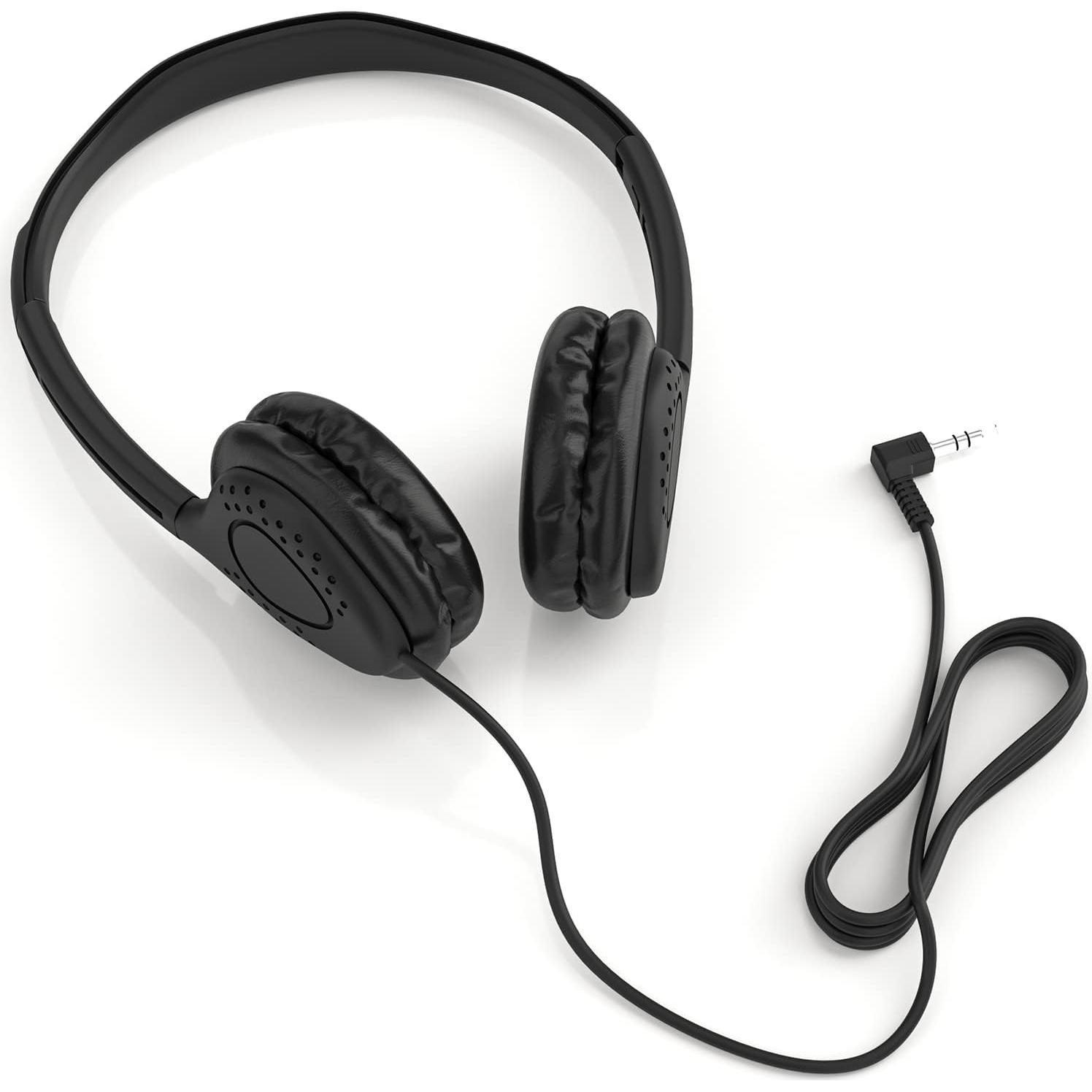 Maeline Bulk Classroom Student Headphones On Ear Stereo Headphones Adjustable Band & Faux Leather Cushions for Kids Online Learning, Library, School, Travel - 3.5mm Plug - 10 Pack - Black