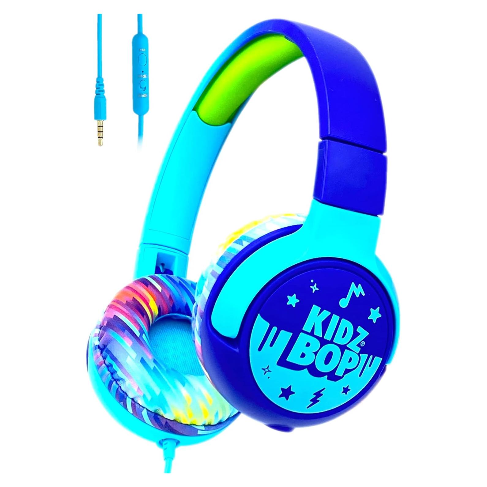 Move2Play, Kidz Bop, Wired Headphones for Kids | Microphone | 3.5mm Plug | Volume Limiting 85dB/94dB | Soft Pads | Adjustable | School Use | Gift 3 4 5 6 7 8+ Year Old Girls Boys Toddlers