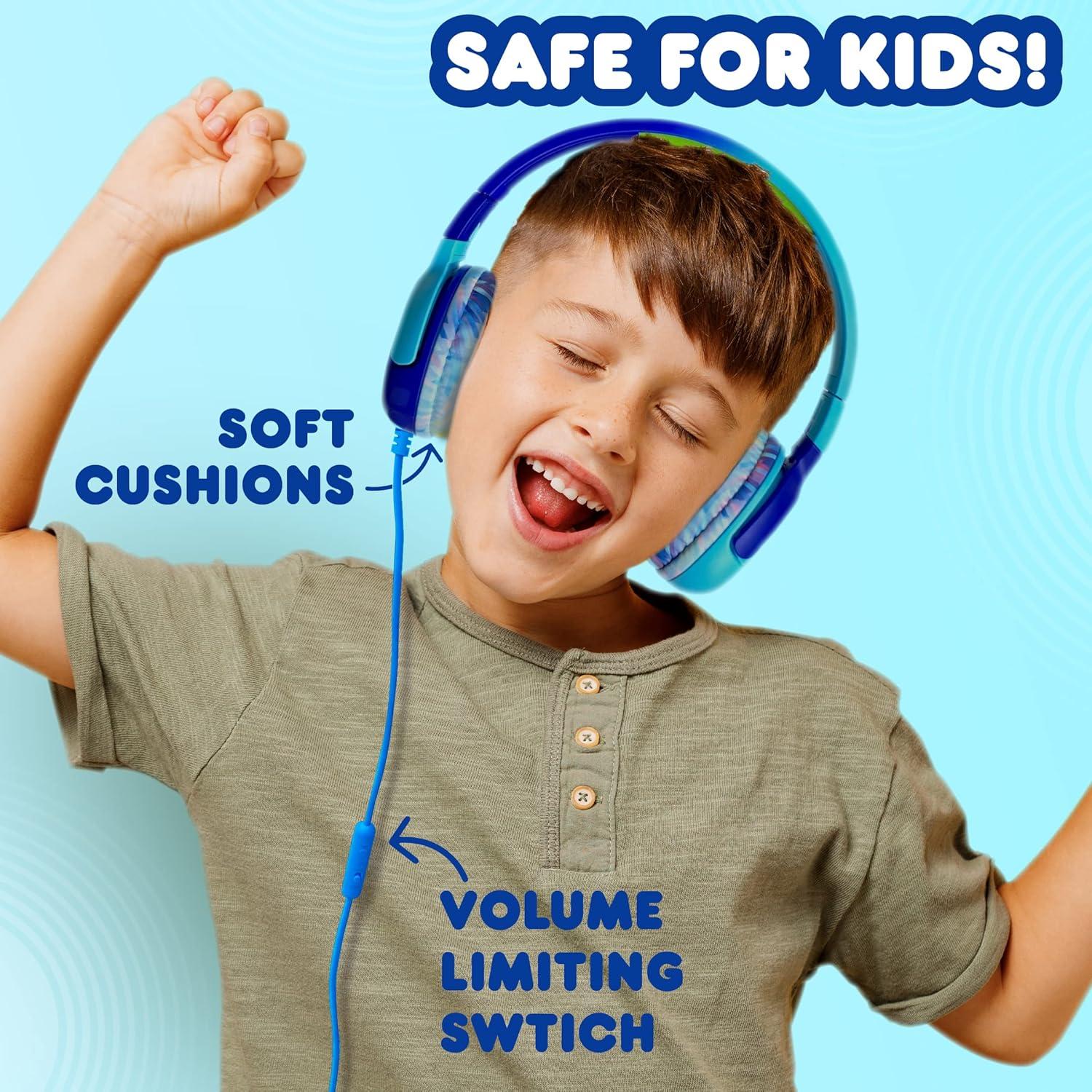 Move2Play, Kidz Bop, Wired Headphones for Kids | Microphone | 3.5mm Plug | Volume Limiting 85dB/94dB | Soft Pads | Adjustable | School Use | Gift 3 4 5 6 7 8+ Year Old Girls Boys Toddlers