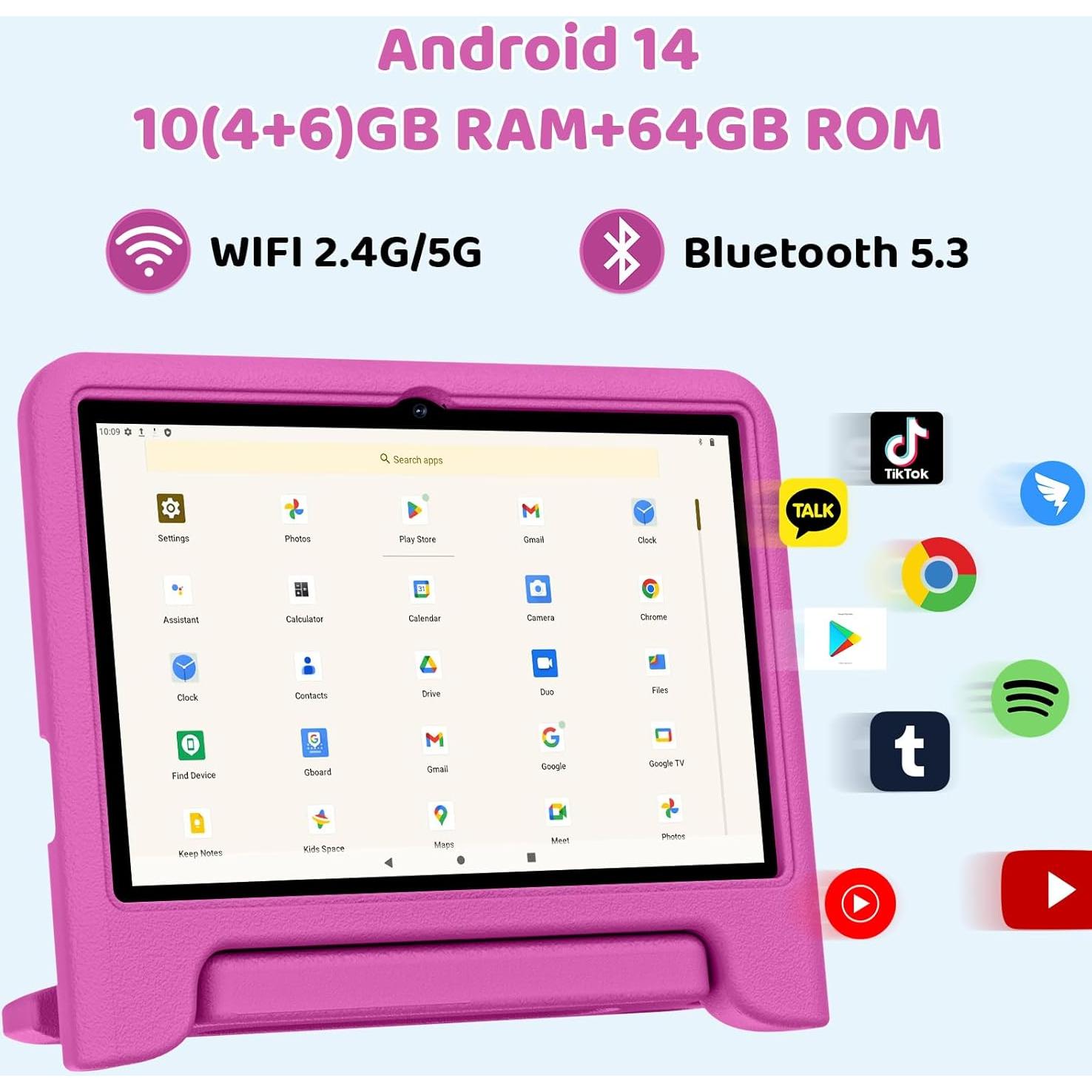Tableta Android 14 COLORROOM 10.1" 10GB RAM 64GB Rosa