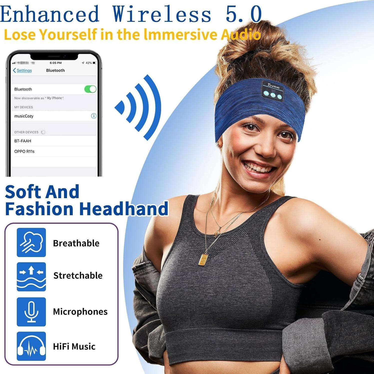 Auriculares Bluetooth SANNWEEN para Dormir Ajustables - Azul