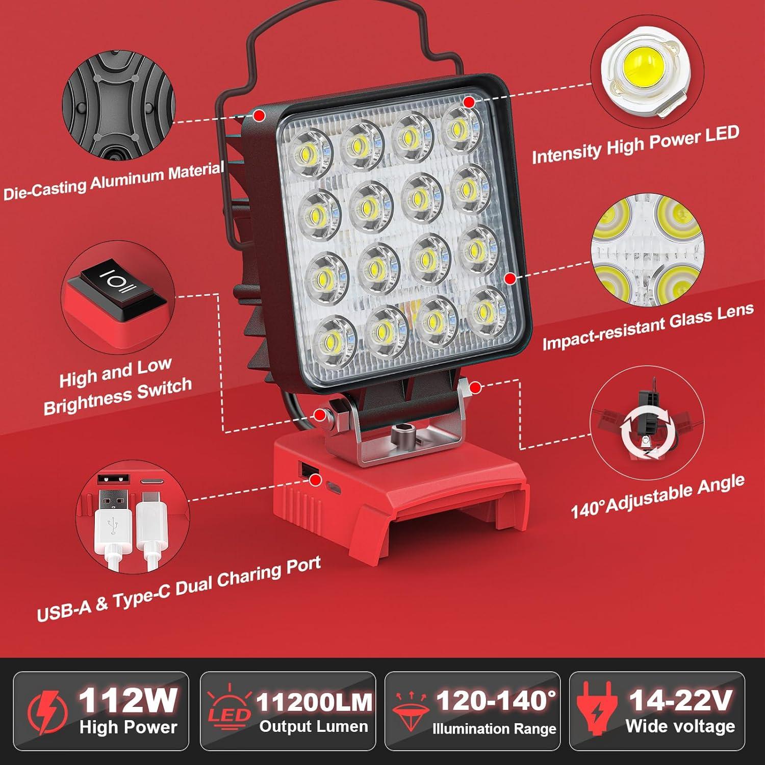 Luz de Trabajo LED MtiolHig 112W 11200 Lúmenes Carga USB