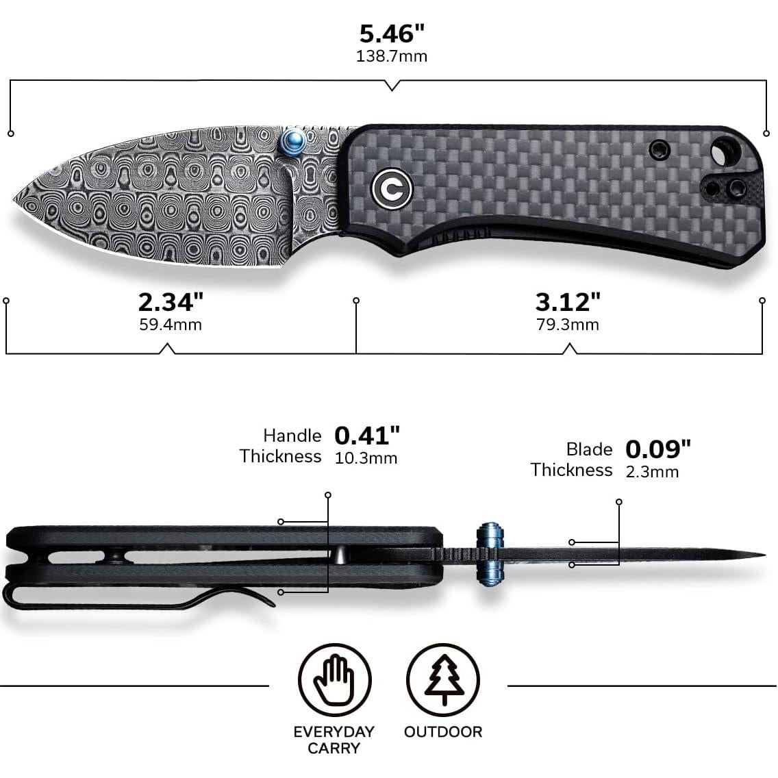 Cuchillo Plegable CIVIVI Baby Banter Damasco 5.94 cm Carbono