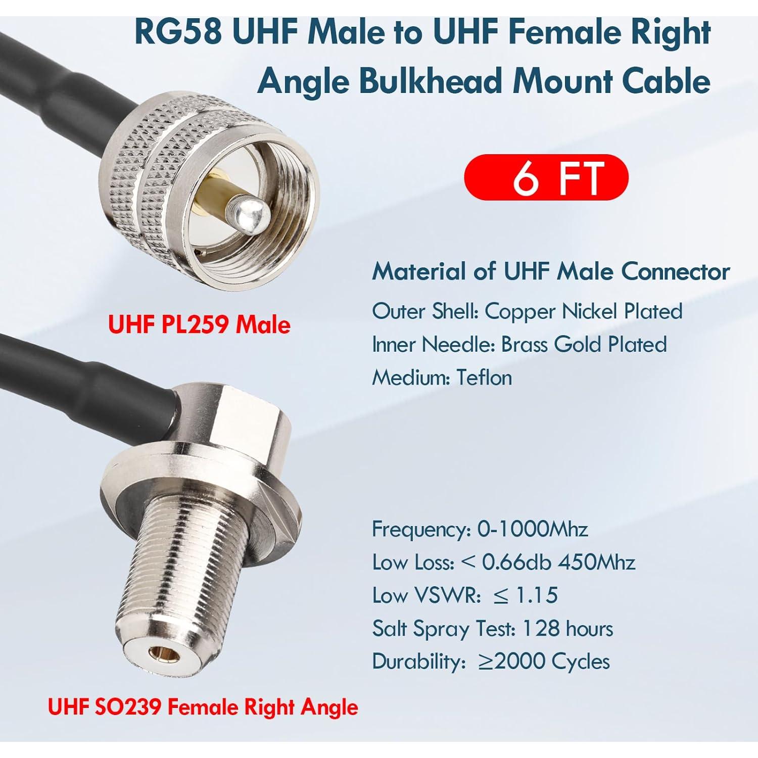 Cable Coaxial RG58 UHF PL259 Macho a SO239 Hembra 1.83m
