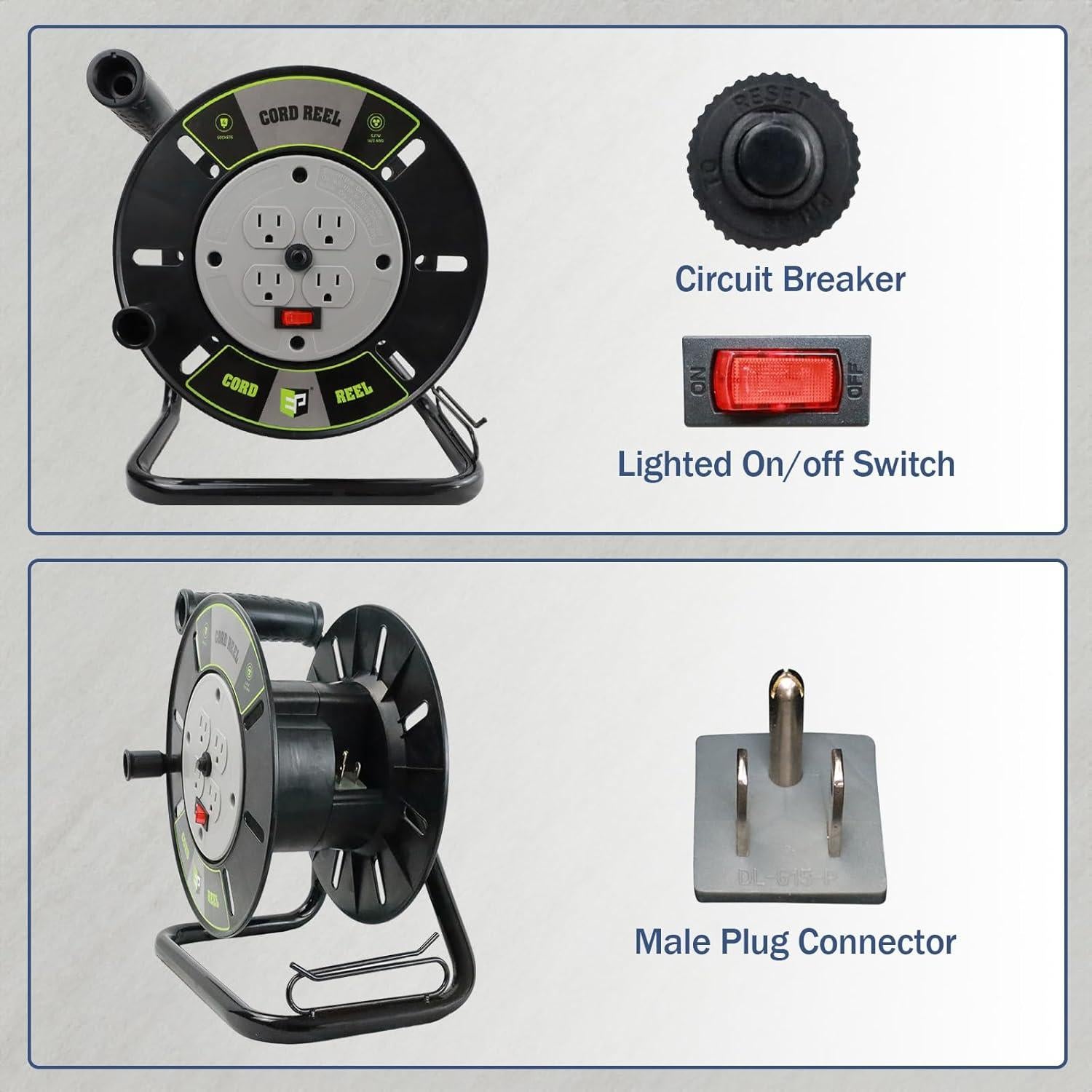 Carrete de Almacenamiento de Cable EP 4 Salidas 30.48m Manual