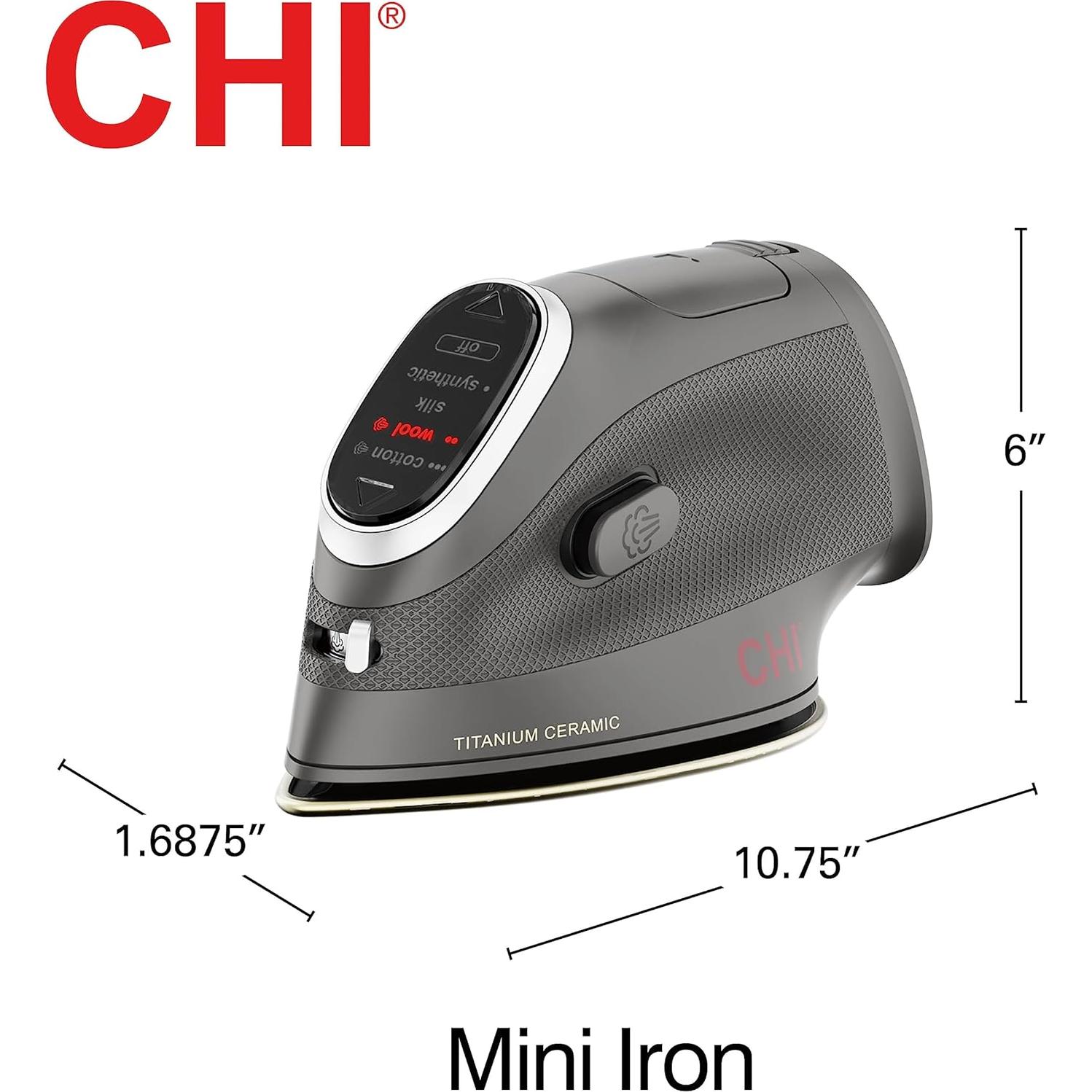 Plancha Mini de Vapor CHI 1000W Cerámica Titanio Negro