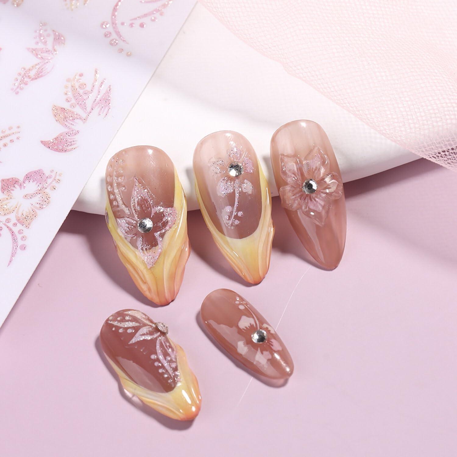 Calcomanías para Uñas MIXFOSAHN 3D Florales Coloridas 7 Hojas