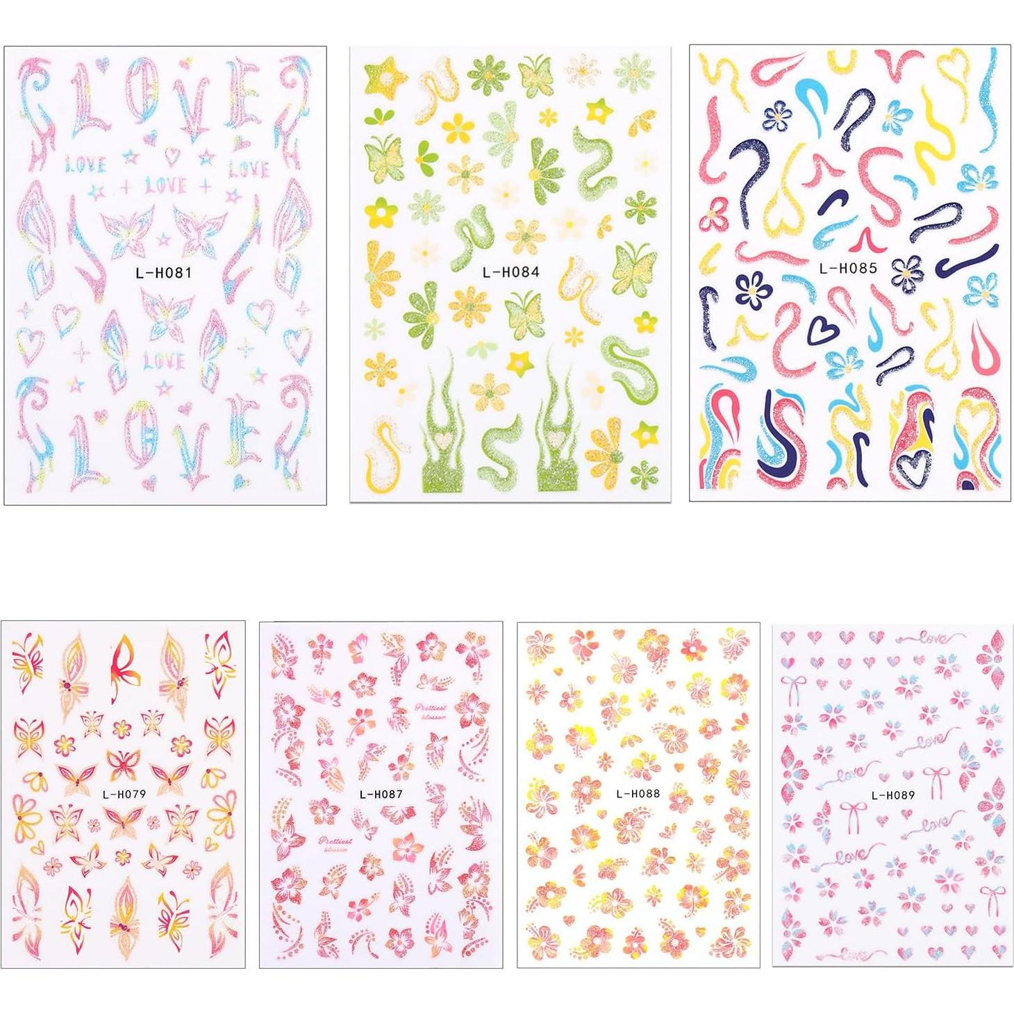 Calcomanías para Uñas MIXFOSAHN 3D Florales Coloridas 7 Hojas