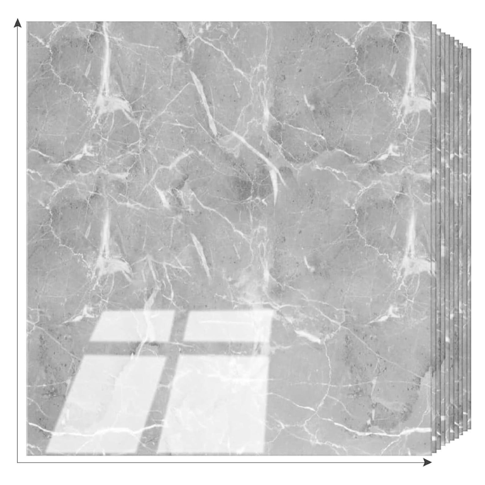 10 Hojas Azulejo Autoadhesivo PVC Mármol Gris 30.48x30.48cm