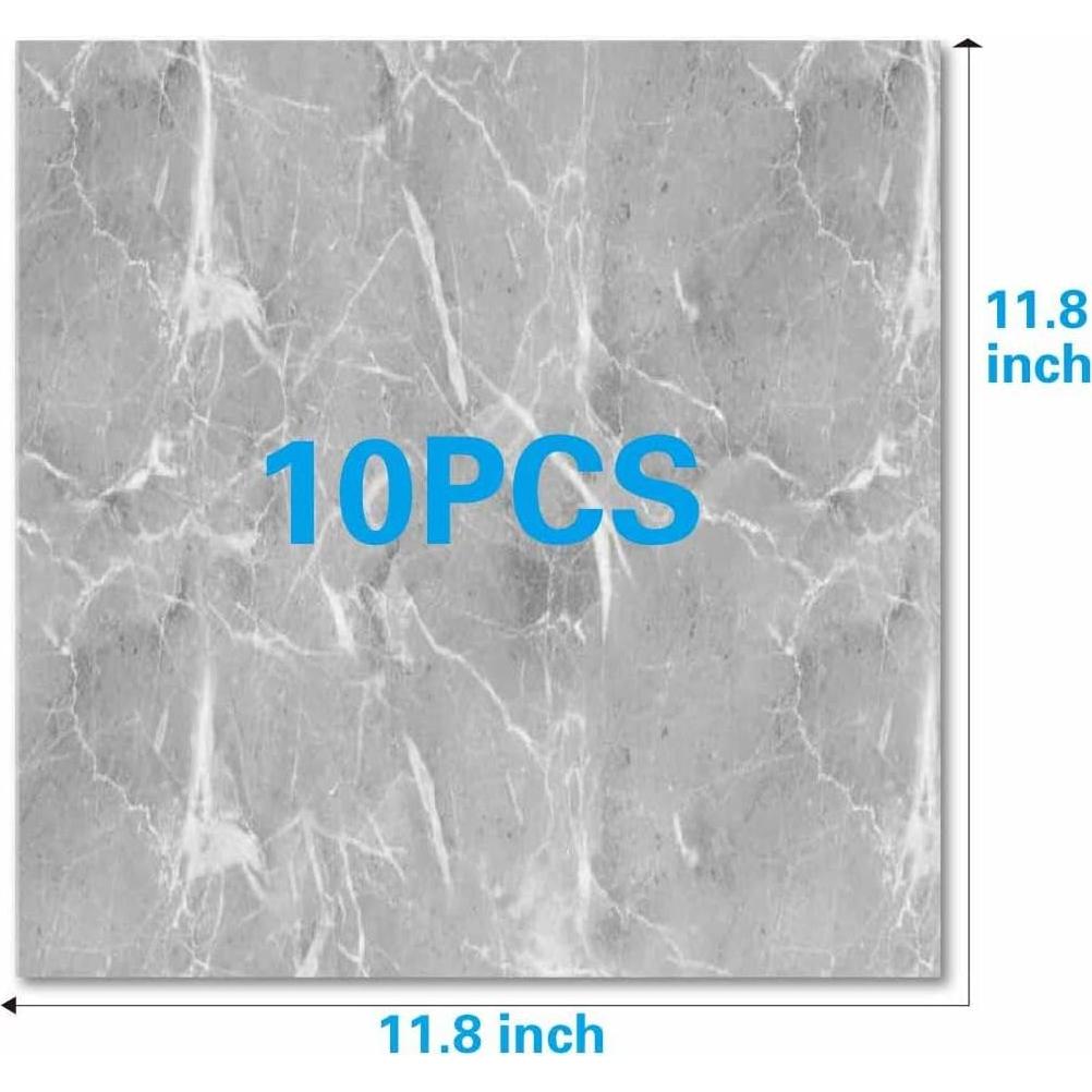 10 Hojas Azulejo Autoadhesivo PVC Mármol Gris 30.48x30.48cm