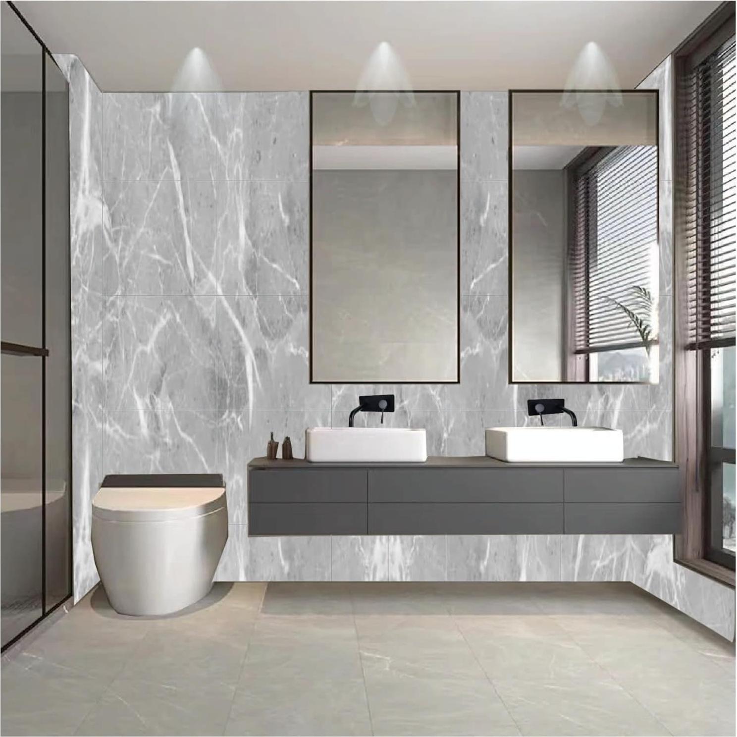 10 Hojas Azulejo Autoadhesivo PVC Mármol Gris 30.48x30.48cm