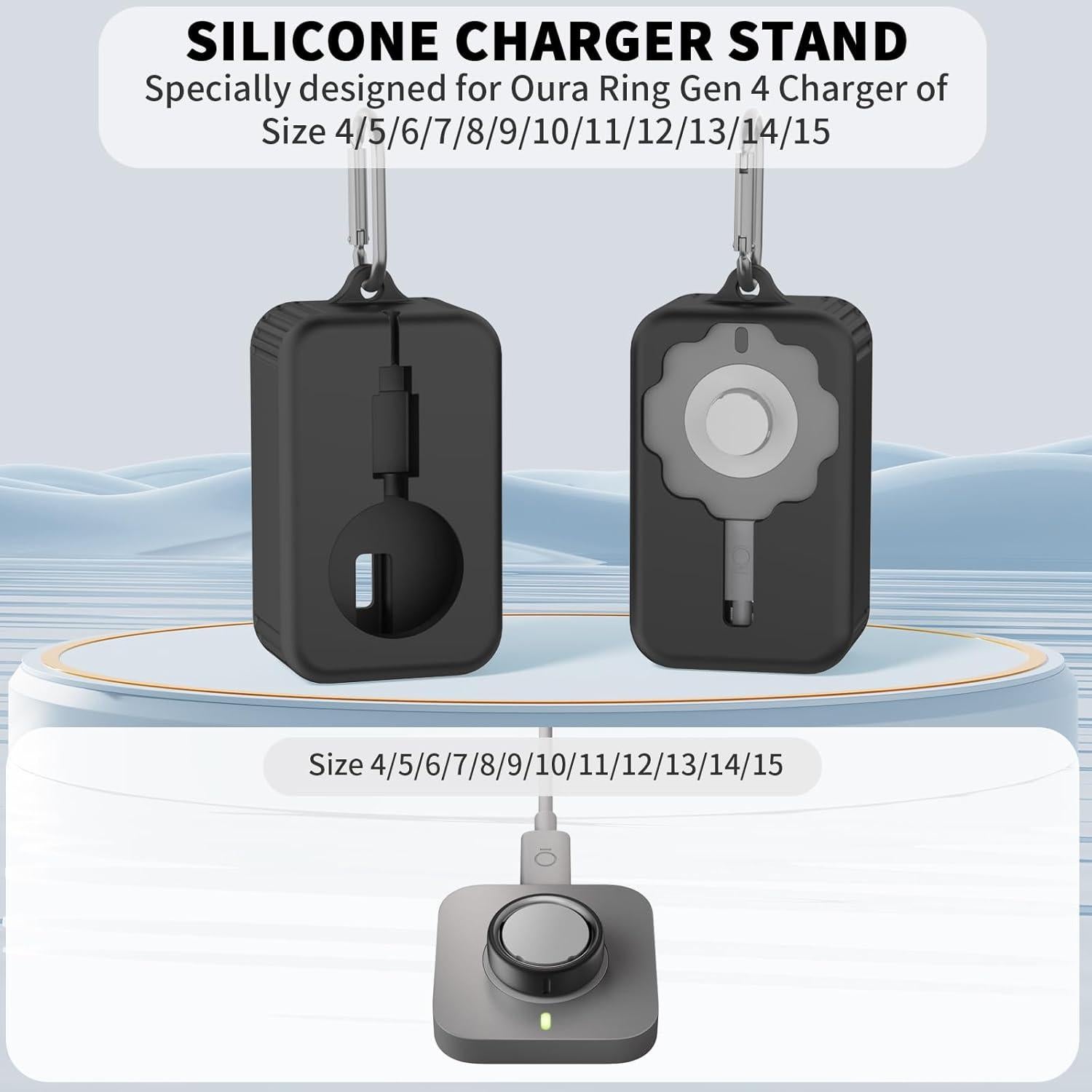 Cubierta Protectora de Silicona para Cargador Oura Gen 4 - Negro