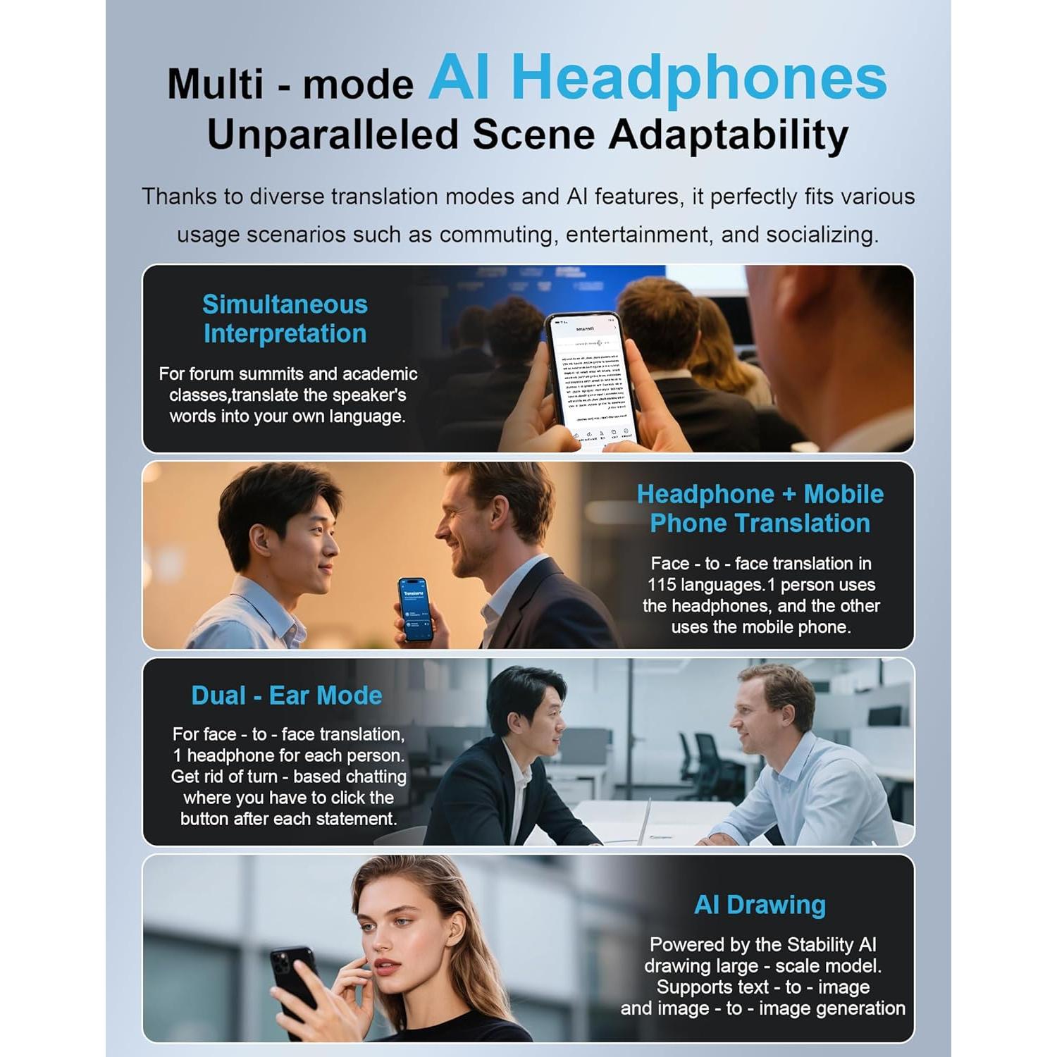 Audífonos Traductores Ouliazo IA - 144 Idiomas, Bluetooth 5.4