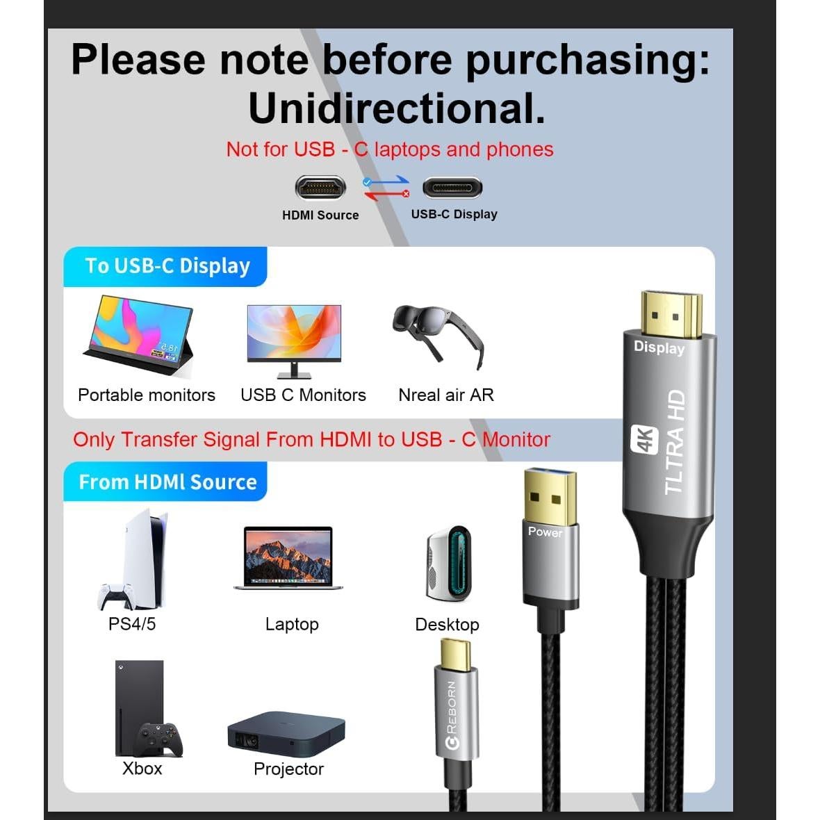 Adaptador HDMI a USB-C Reborn 0.91m 4K@60Hz