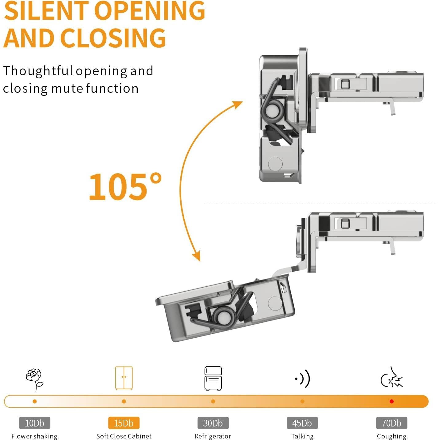 Paquete de 10 bisagras ocultas Chibery 1" cierre suave níquel