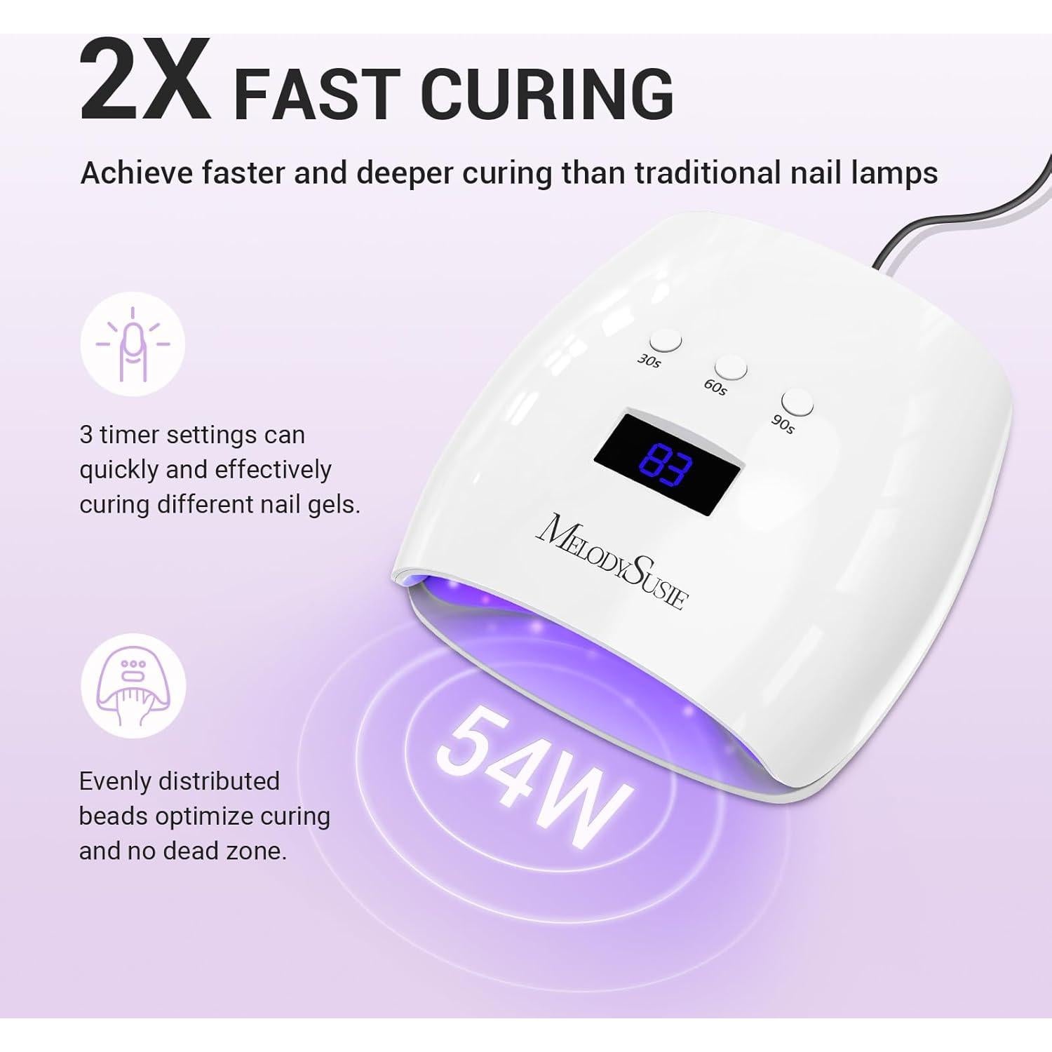 Lámpara UV LED Melodysusie 54W para Uñas con Pantalla LCD