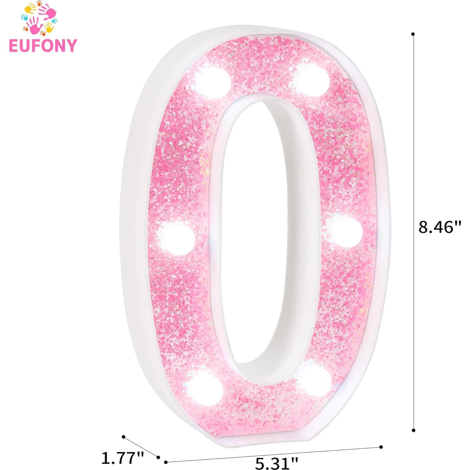 Lámpara de Números LED Rosa 0 - Decoración de Cumpleaños