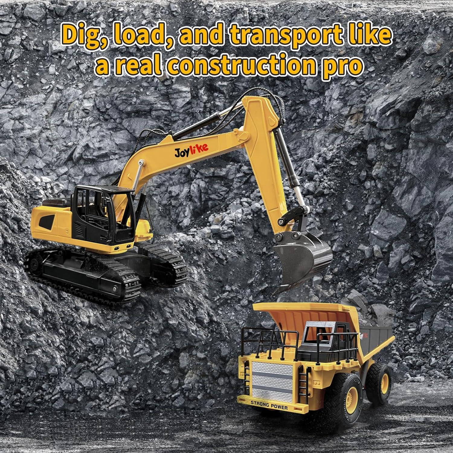 Juego Excavadora y Camión Volquete RC Joylike 1:24 Metal
