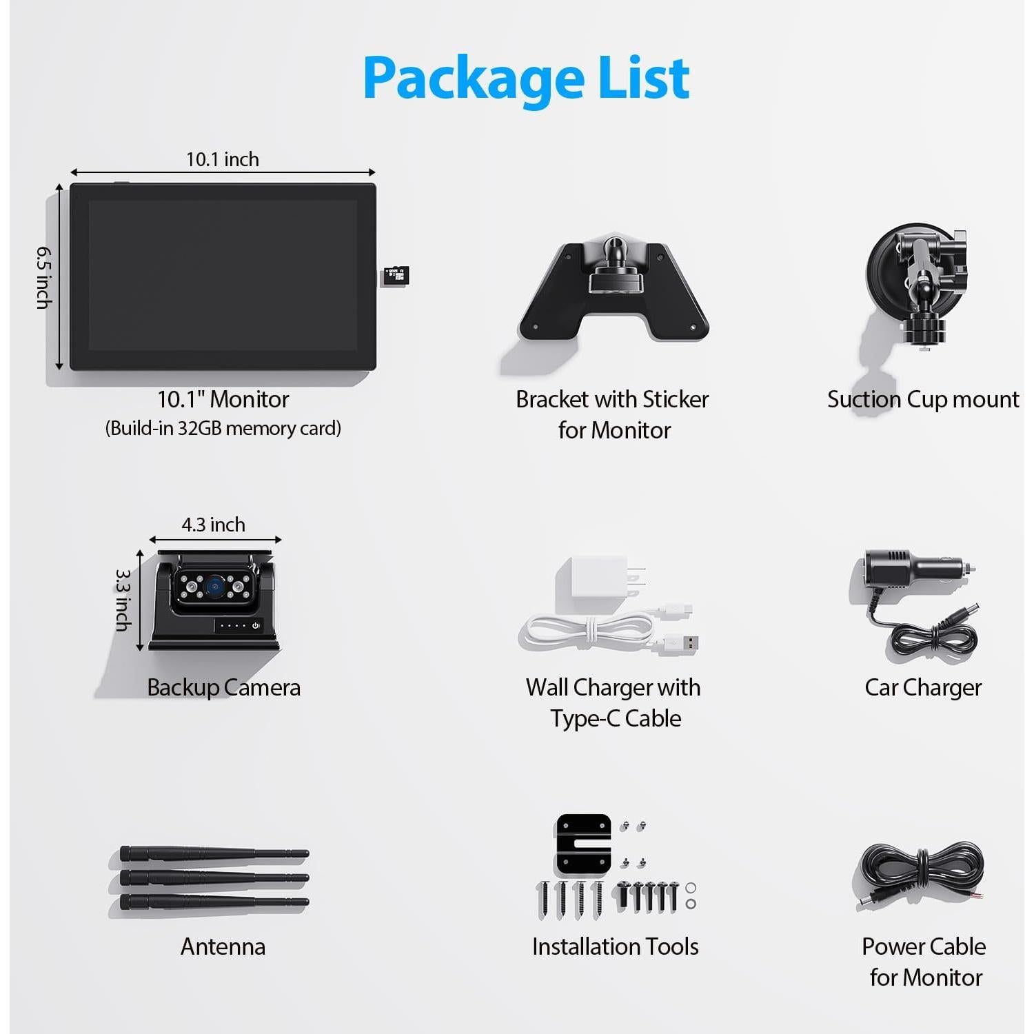 Sistema de Cámara de Respaldo Inalámbrico Solar 10.1" HD1080P