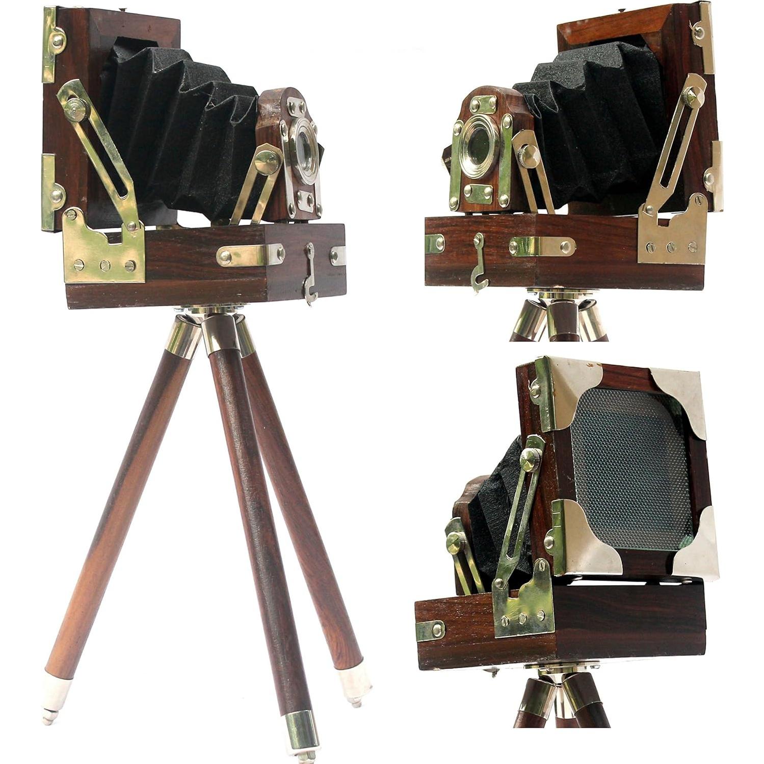 Cámara decorativa vintage Look Hollywood con trípode de madera