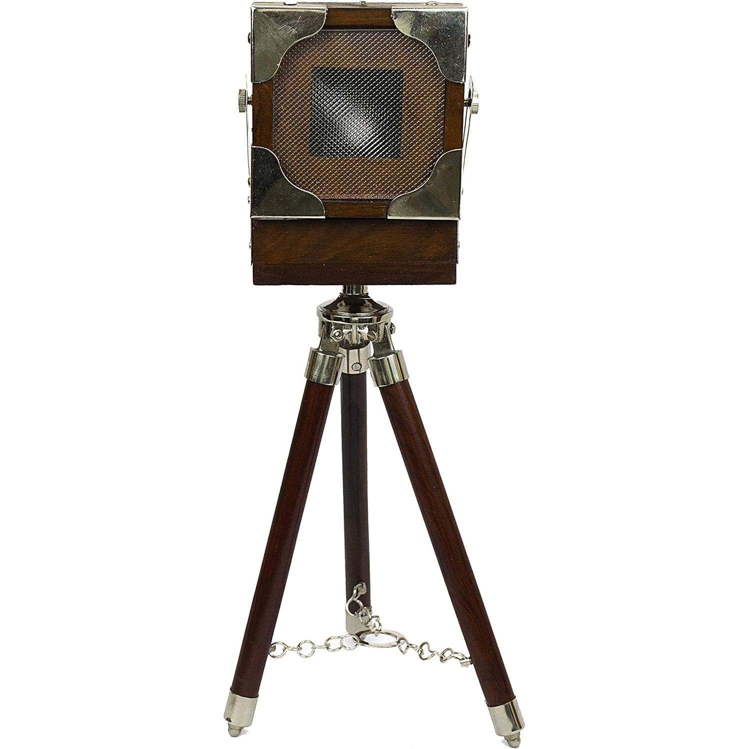 Cámara decorativa vintage Look Hollywood con trípode de madera