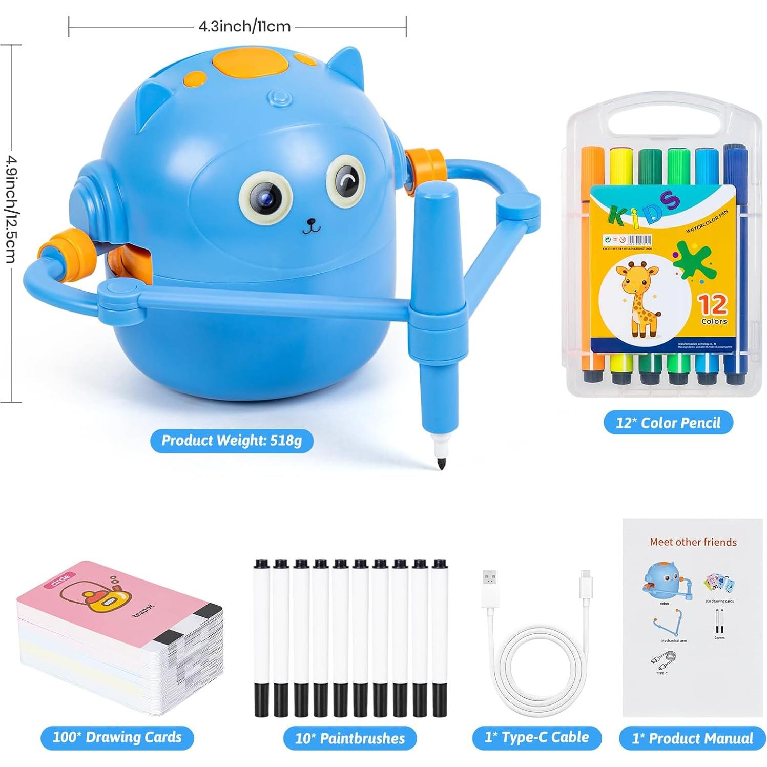 Robot de Dibujo Educativo TREEFIA Azul con 100 Tarjetas