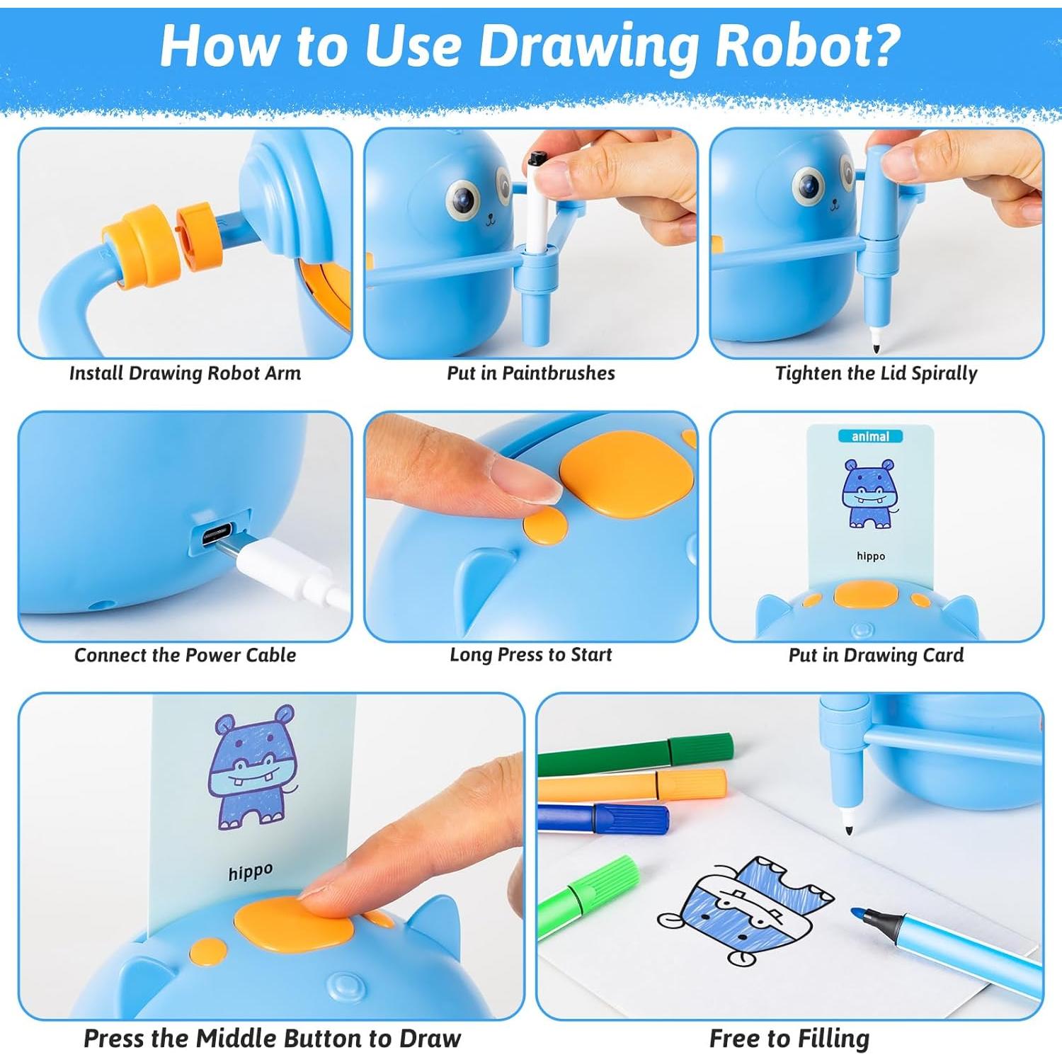 Robot de Dibujo Educativo TREEFIA Azul con 100 Tarjetas