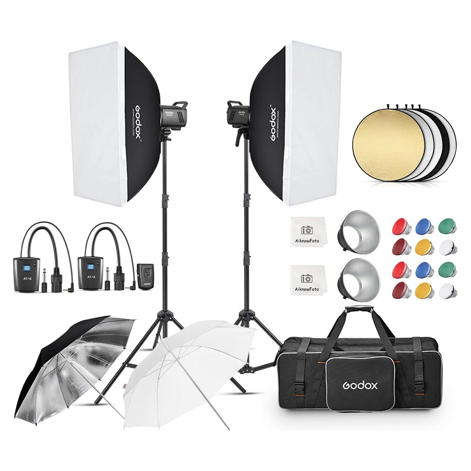 Kit de Luz de Flash Estroboscópica Godox MS300V 600W con Accesorios