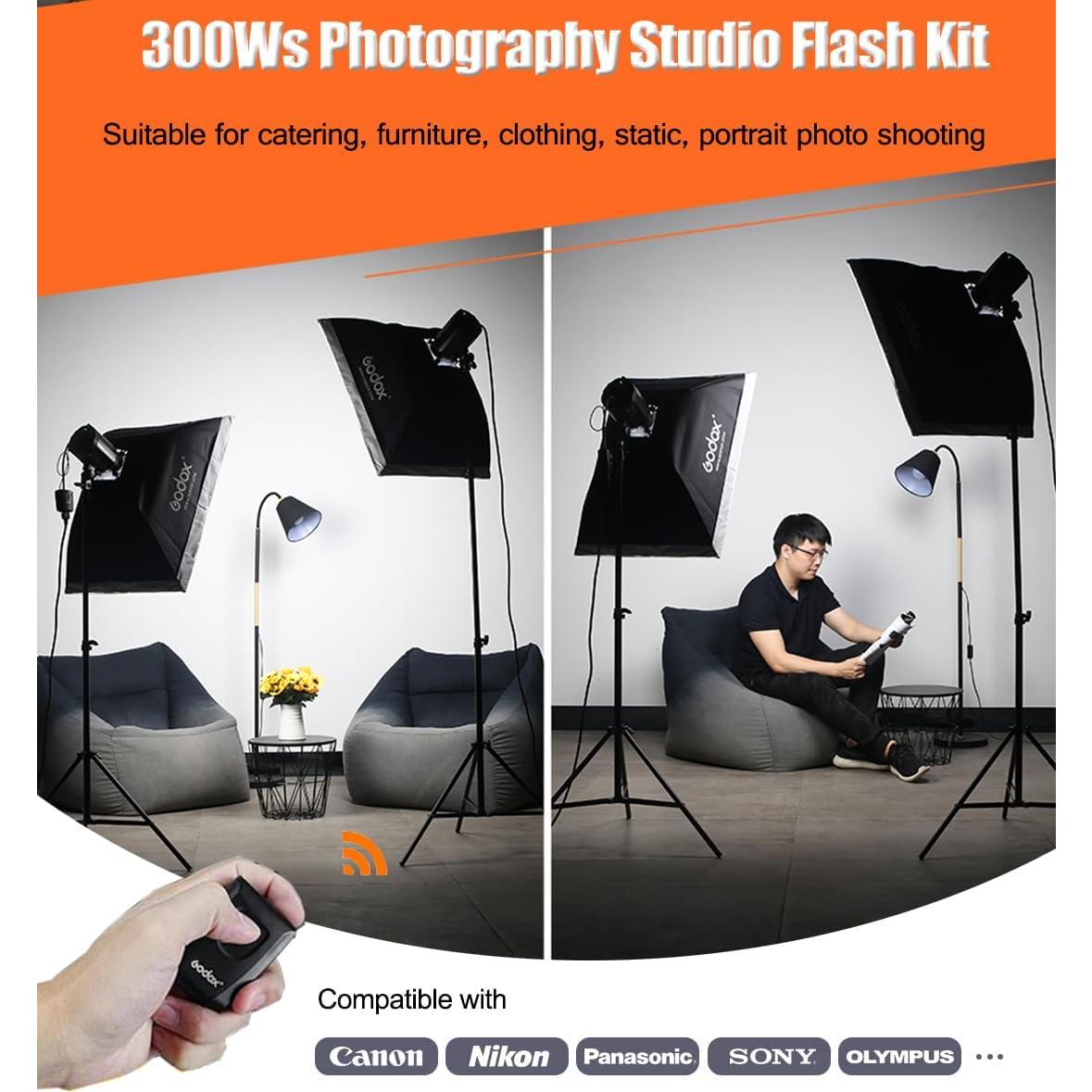 Kit de Luz de Flash Estroboscópica Godox MS300V 600W con Accesorios