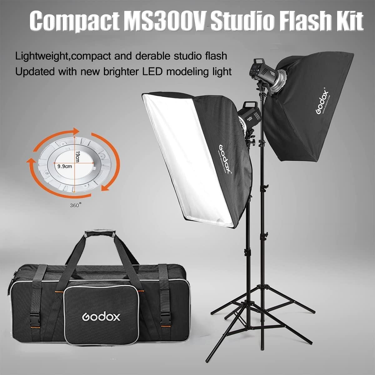 Kit de Luz de Flash Estroboscópica Godox MS300V 600W con Accesorios