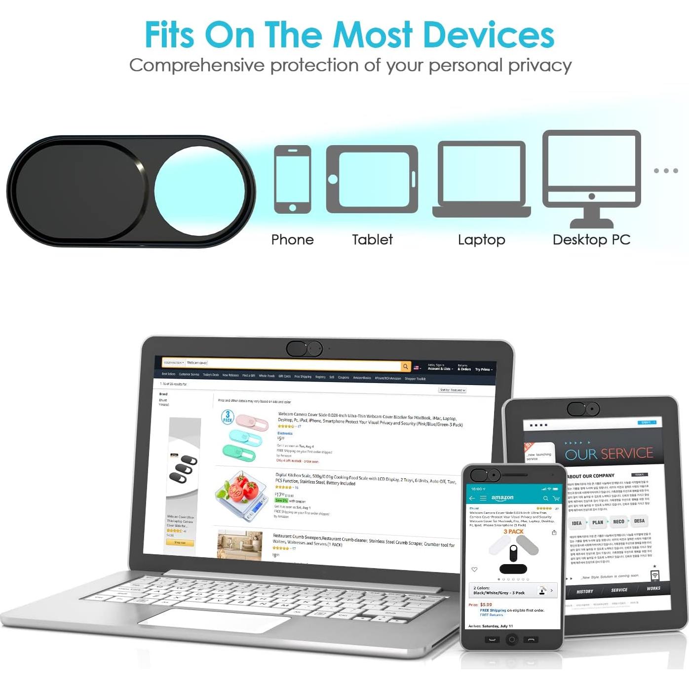 Cubierta de Privacidad para Webcam HKDGYHON - Metal Negro 3 Pzas