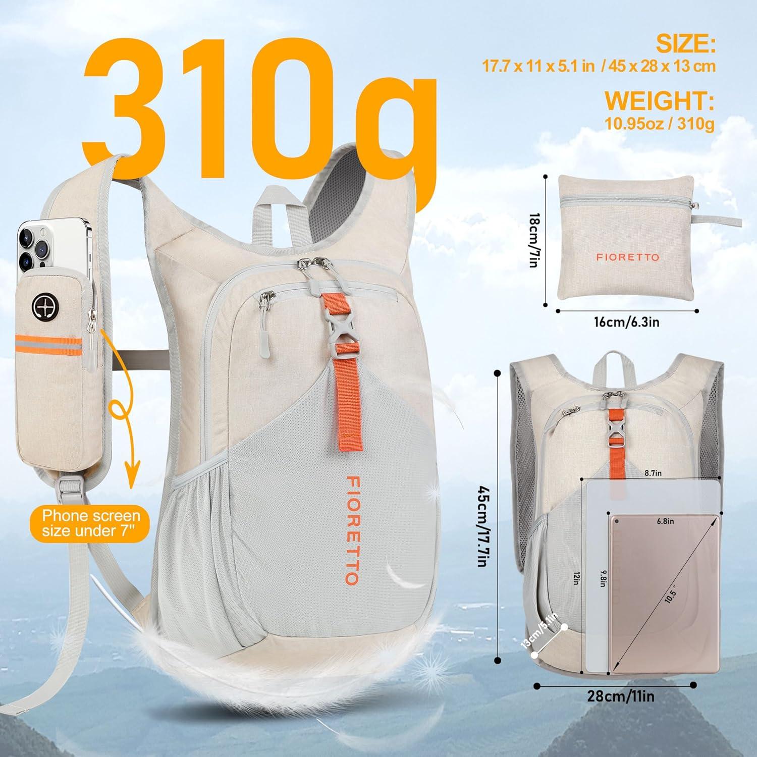 Mochila de Senderismo FIORETTO 15L Plegable Unisex Beige